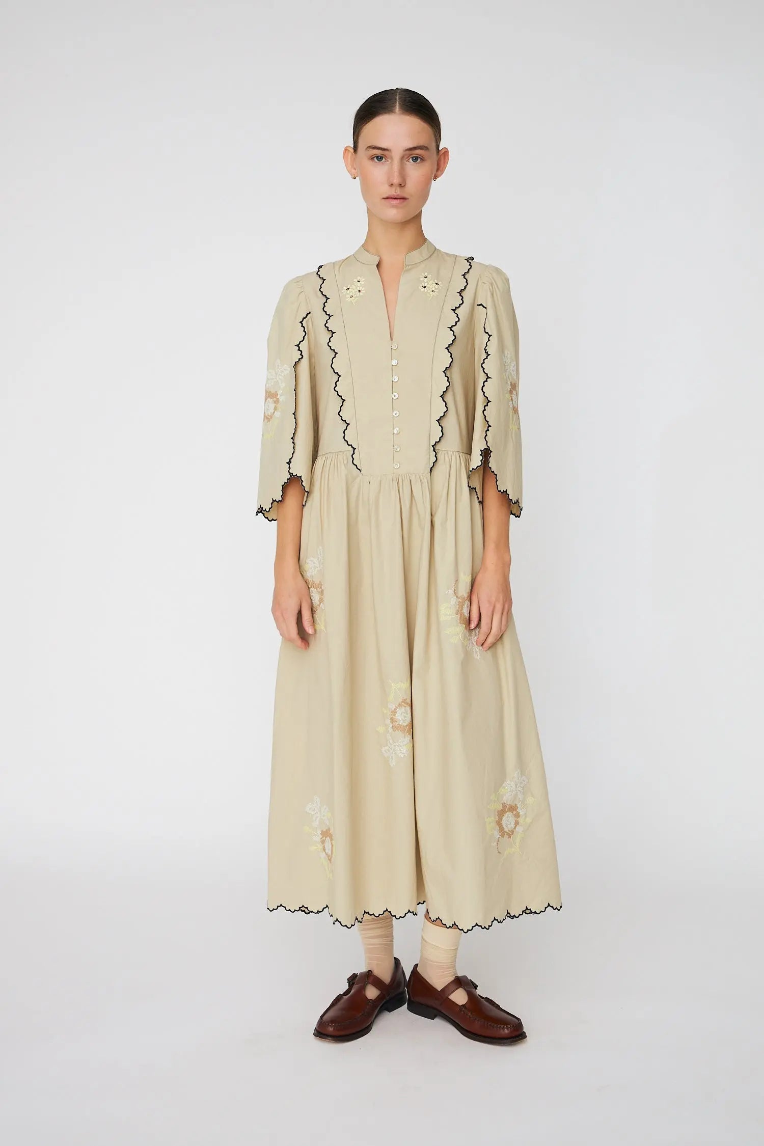 Stella Nova Embroidered Loose Midi Dress Dress 198 Army Touch