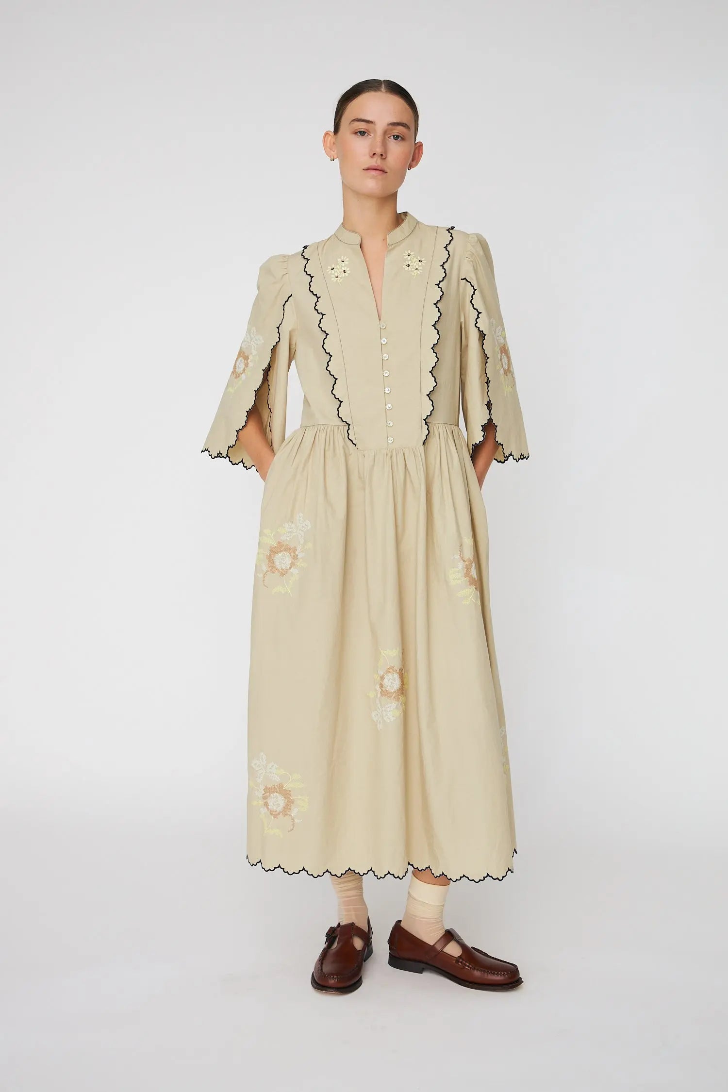 Stella Nova Embroidered Loose Midi Dress Dress 198 Army Touch