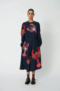 Robe midi brodée - Navy