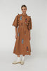Embroidered Midi dress with Scallops - Brown