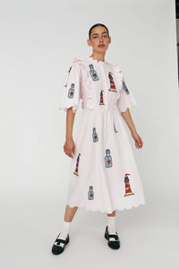 Robe midi brodée avec des volants - Pale Pink