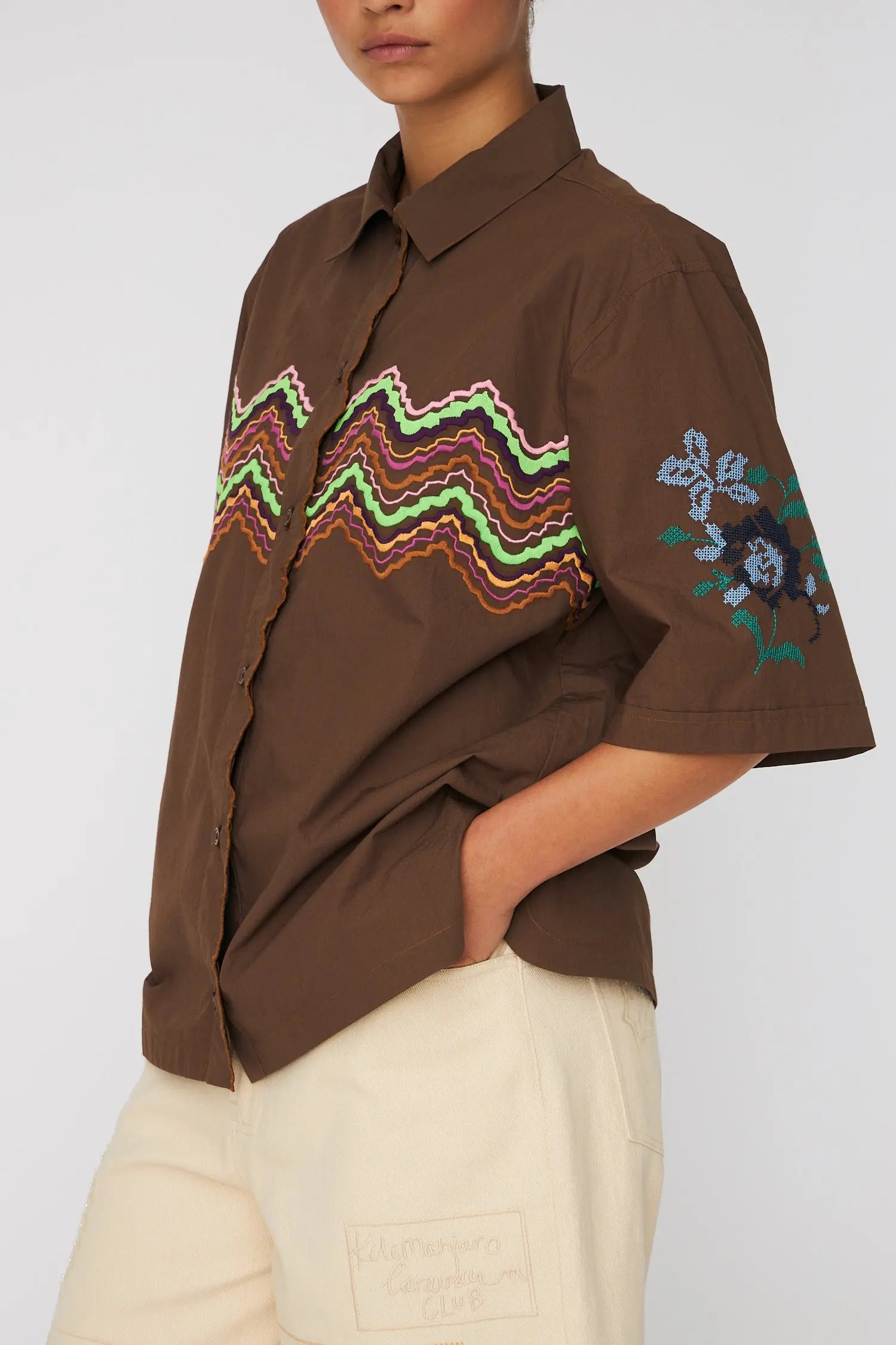 Stella Nova Embroidered Short Sleeved Shirt Shirt 869 Brown