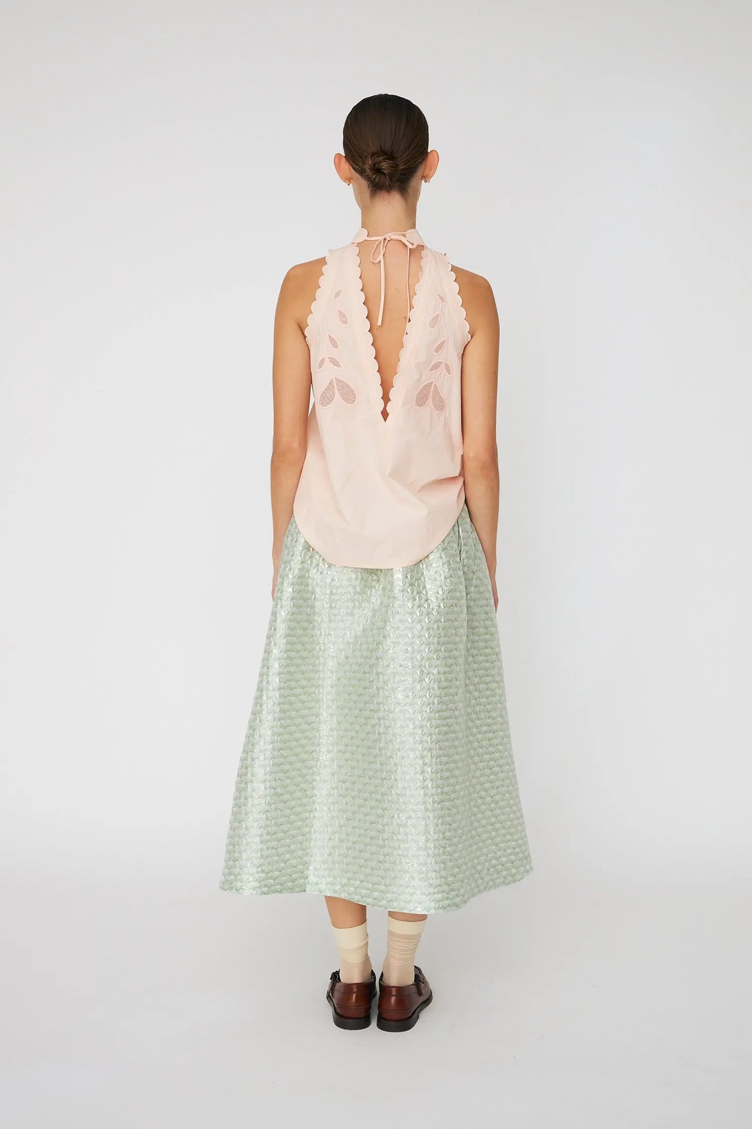 Stella Nova Embroidery Anglaise Halterneck Top Top 026 Soft Powder