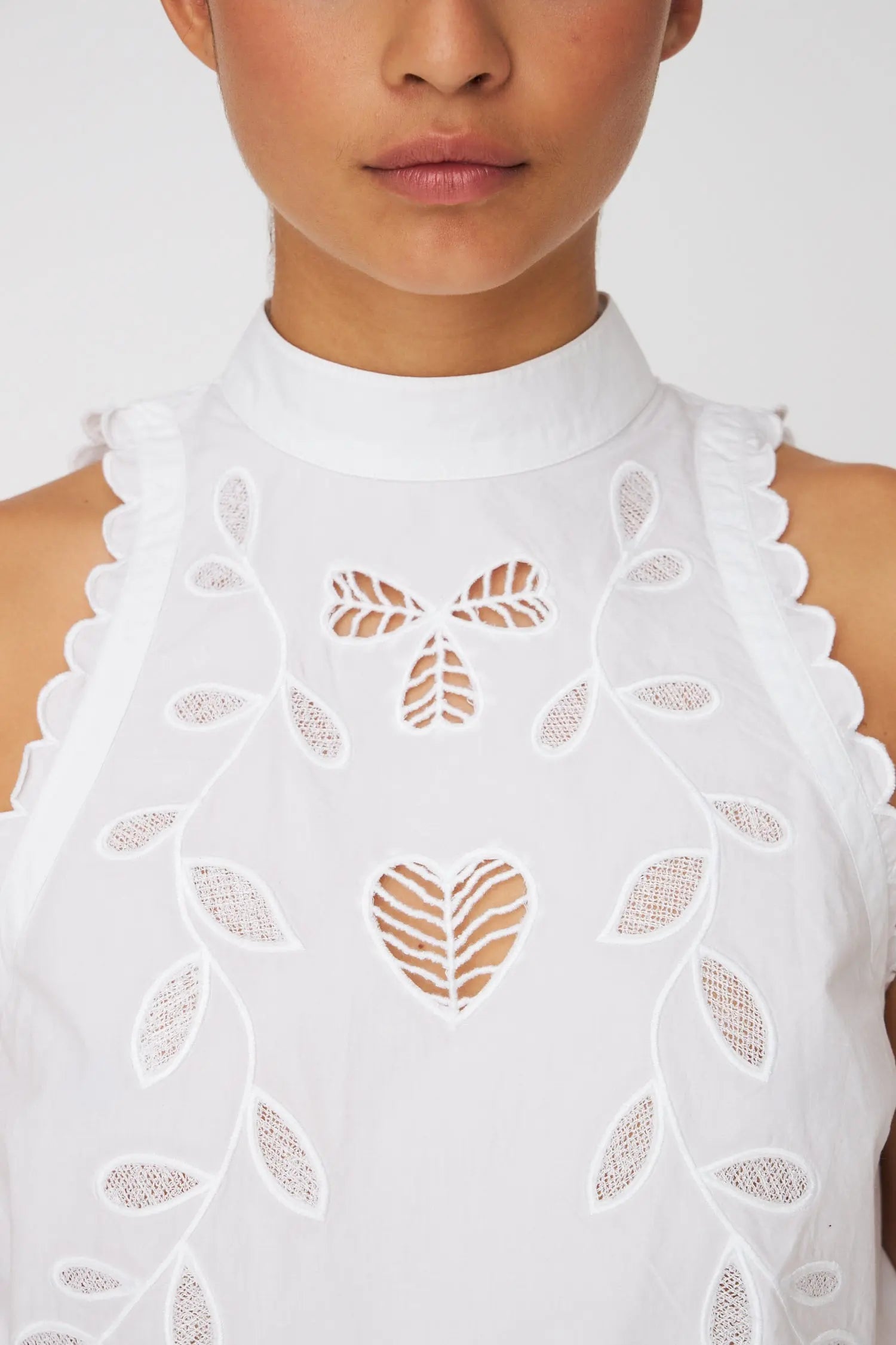 Stella Nova Embroidery Anglaise Halterneck Top Top 001 White