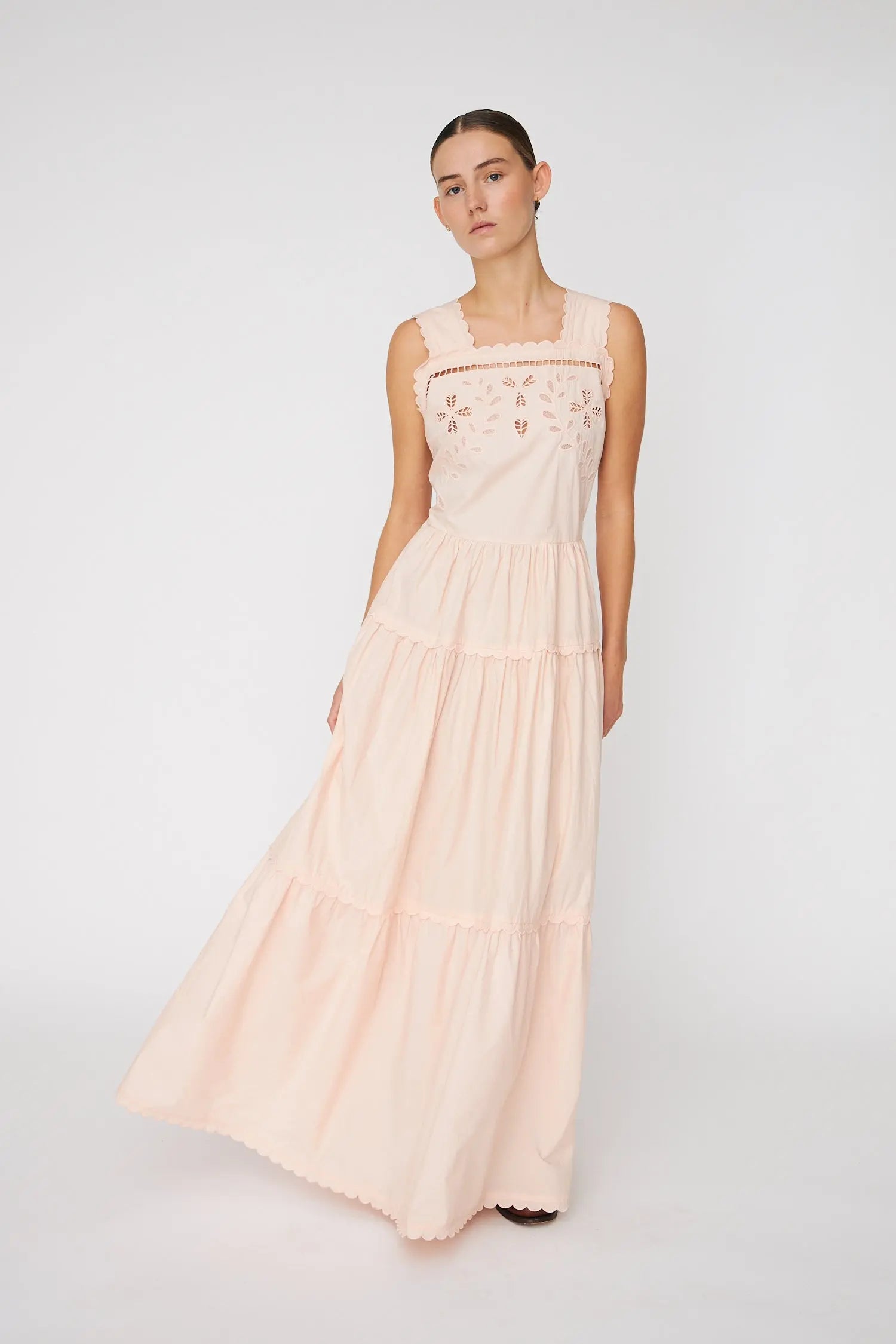 Embroidery Anglaise Maxi Strap Dress - Soft Powder