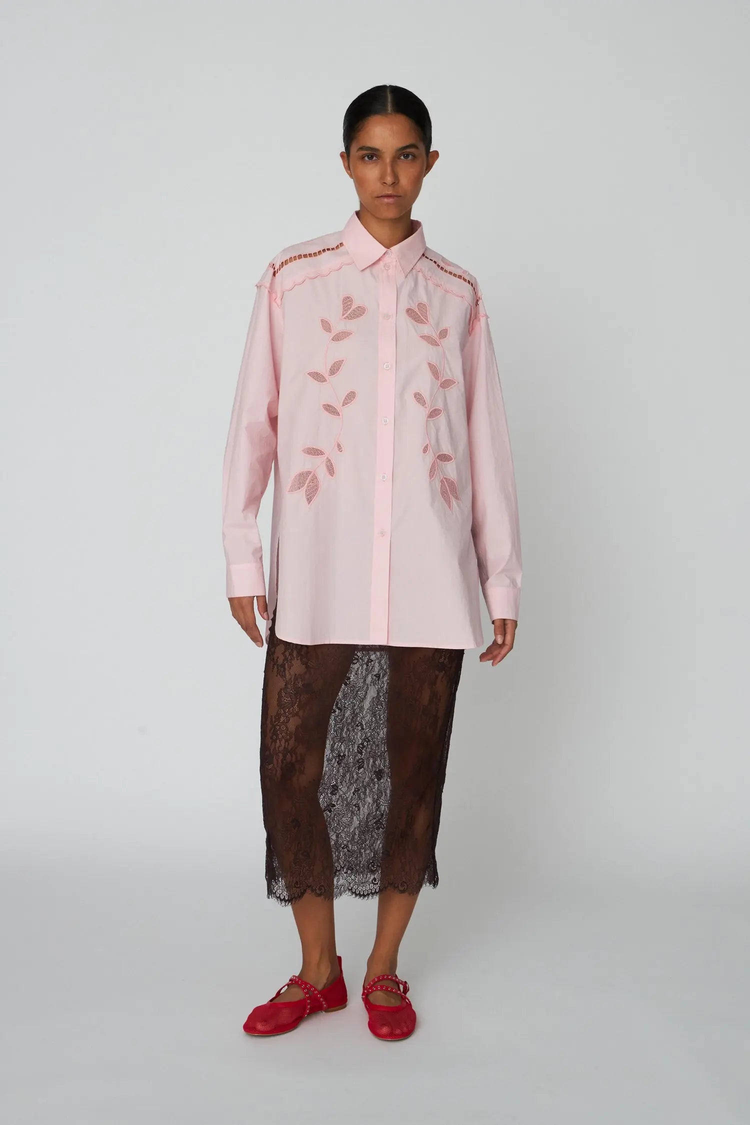 Stella Nova Embroidery Anglaise Oversized Shirt Shirt 465 Pink