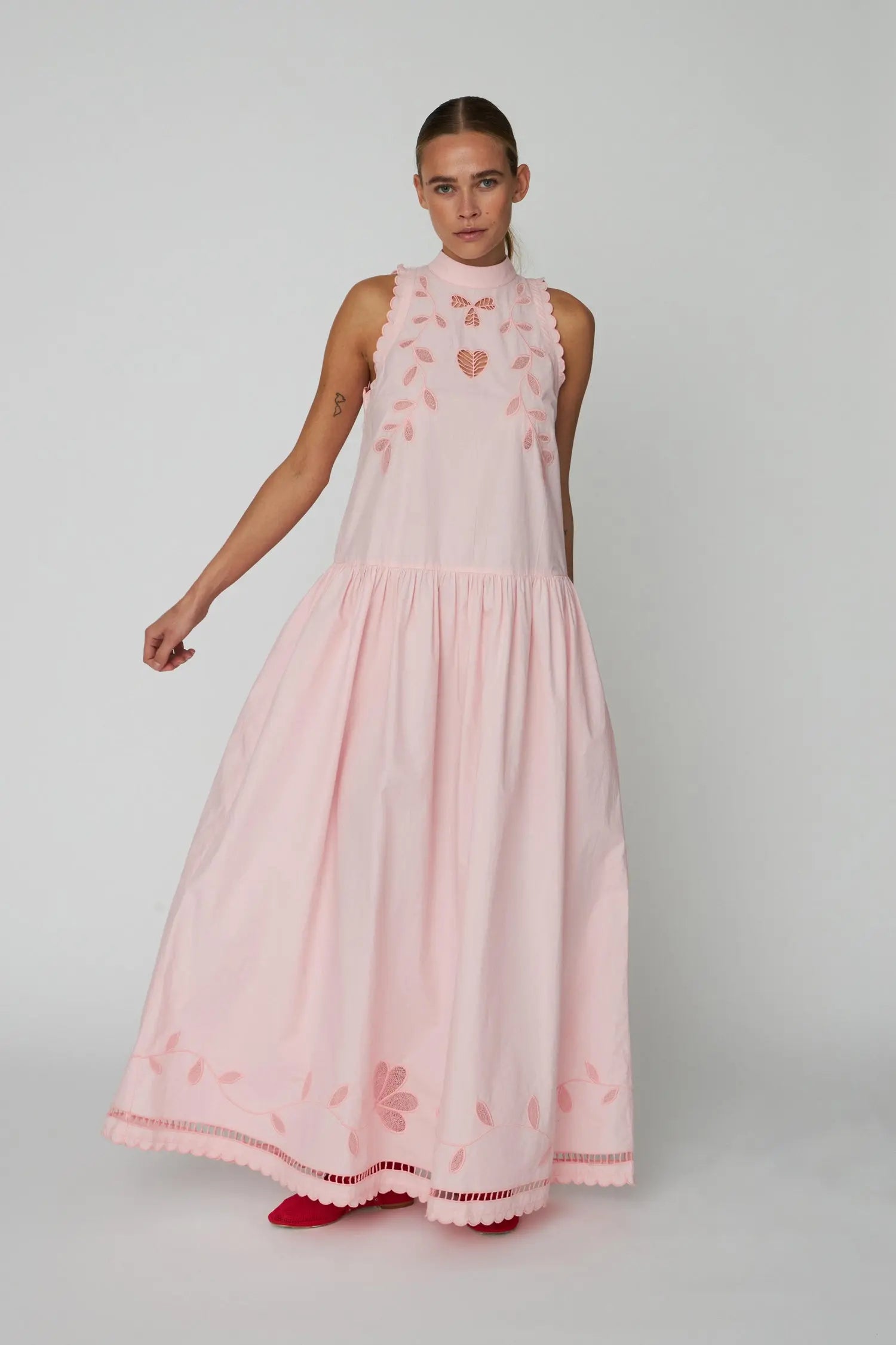 Stella Nova Embroidery Anglaise Sleeveless Maxi Dress Dress 465 Pink