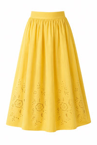 Embroidery Anglaise midi skirt - Sweet Yellow