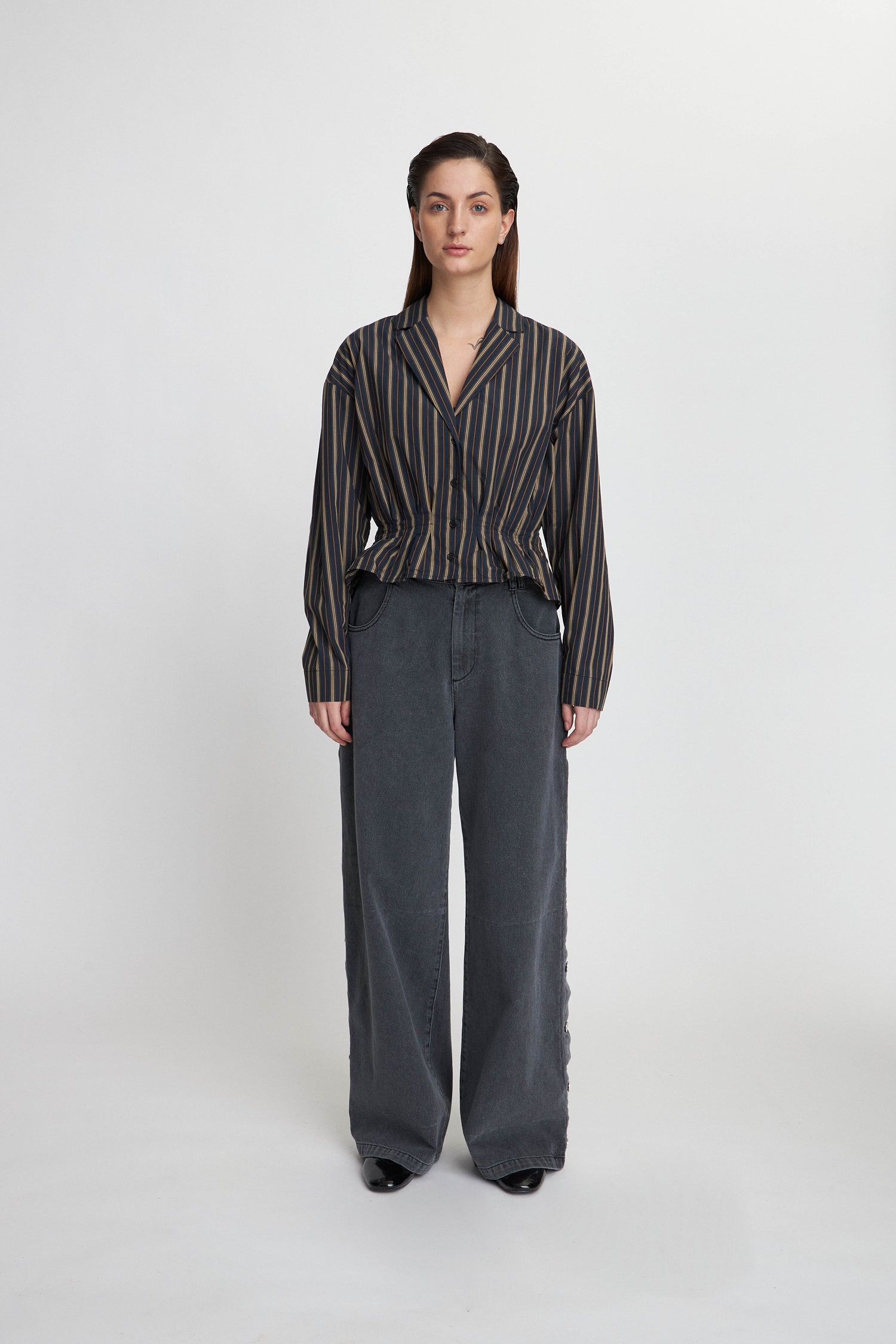 Stella Nova Feminine pleated shirt Shirt 609 Dark Striped