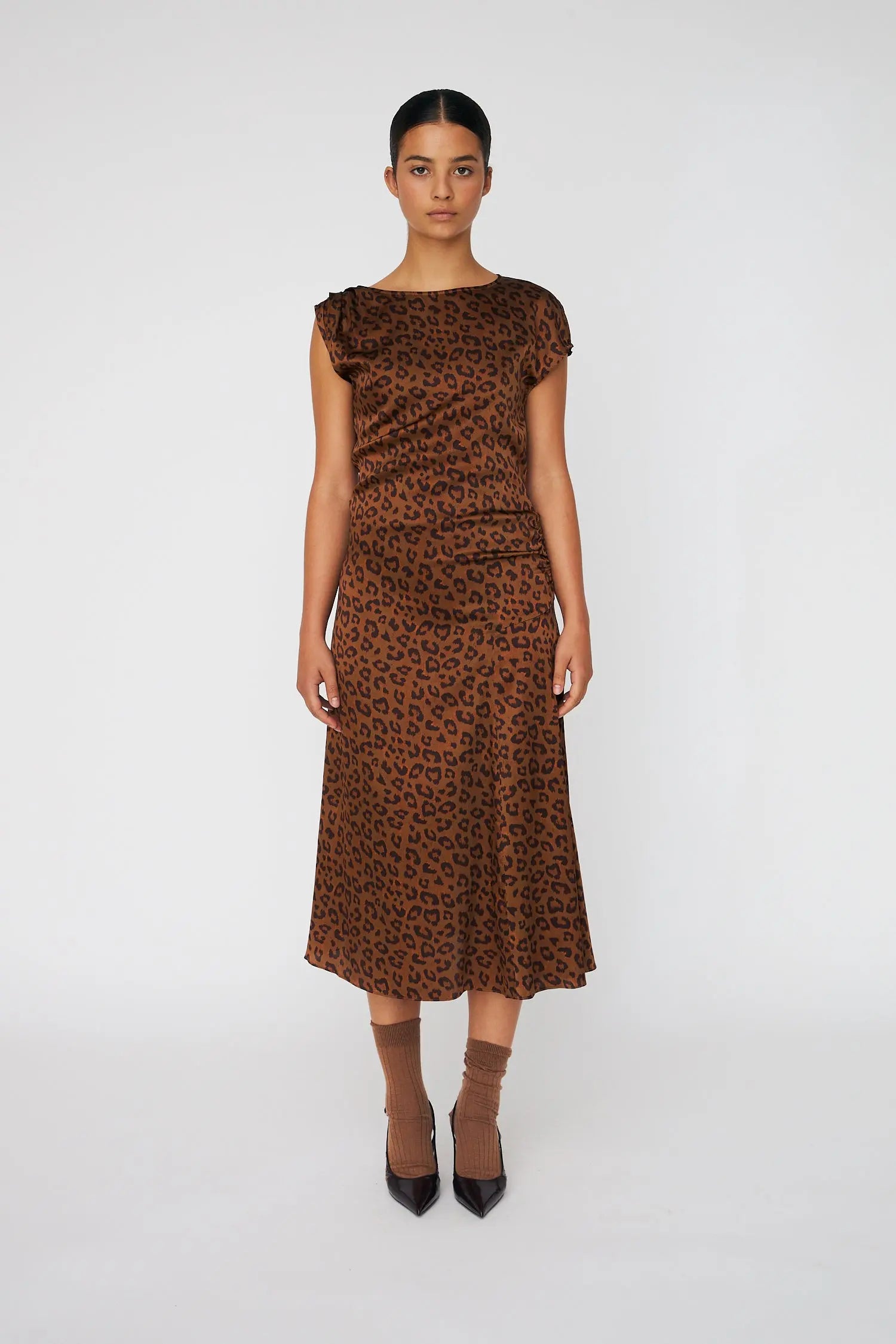 Stella Nova Fitted Midi Animal Printed Dress Dress 081 Leopard