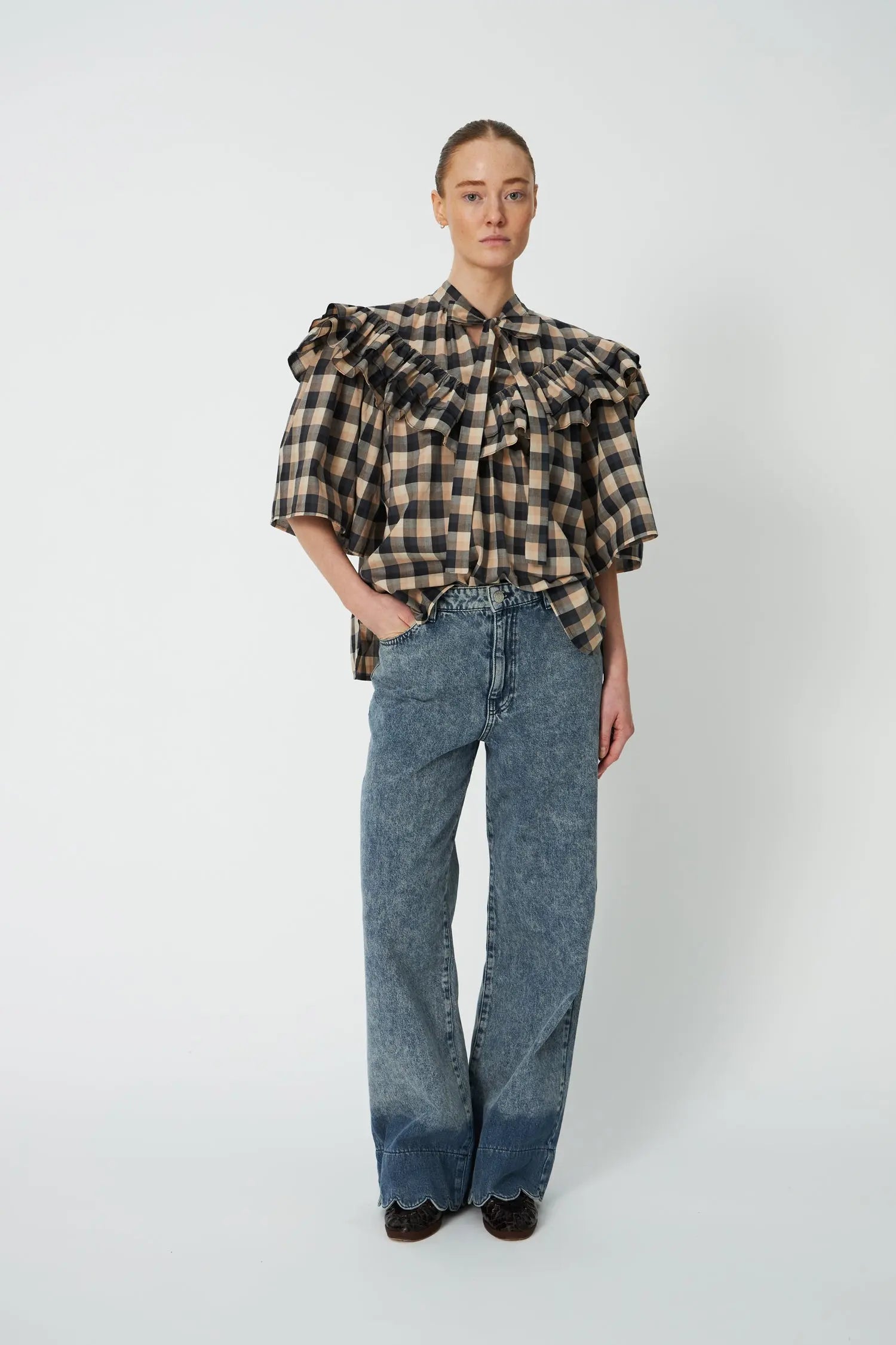 Stella Nova Frill Checked Blouse Blouse 093 Beige/Black Checks