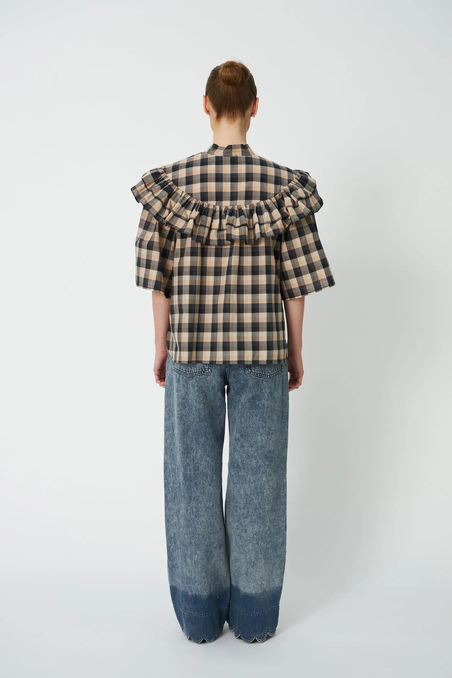 Stella Nova Frill Checked Blouse Blouse 093 Beige/Black Checks