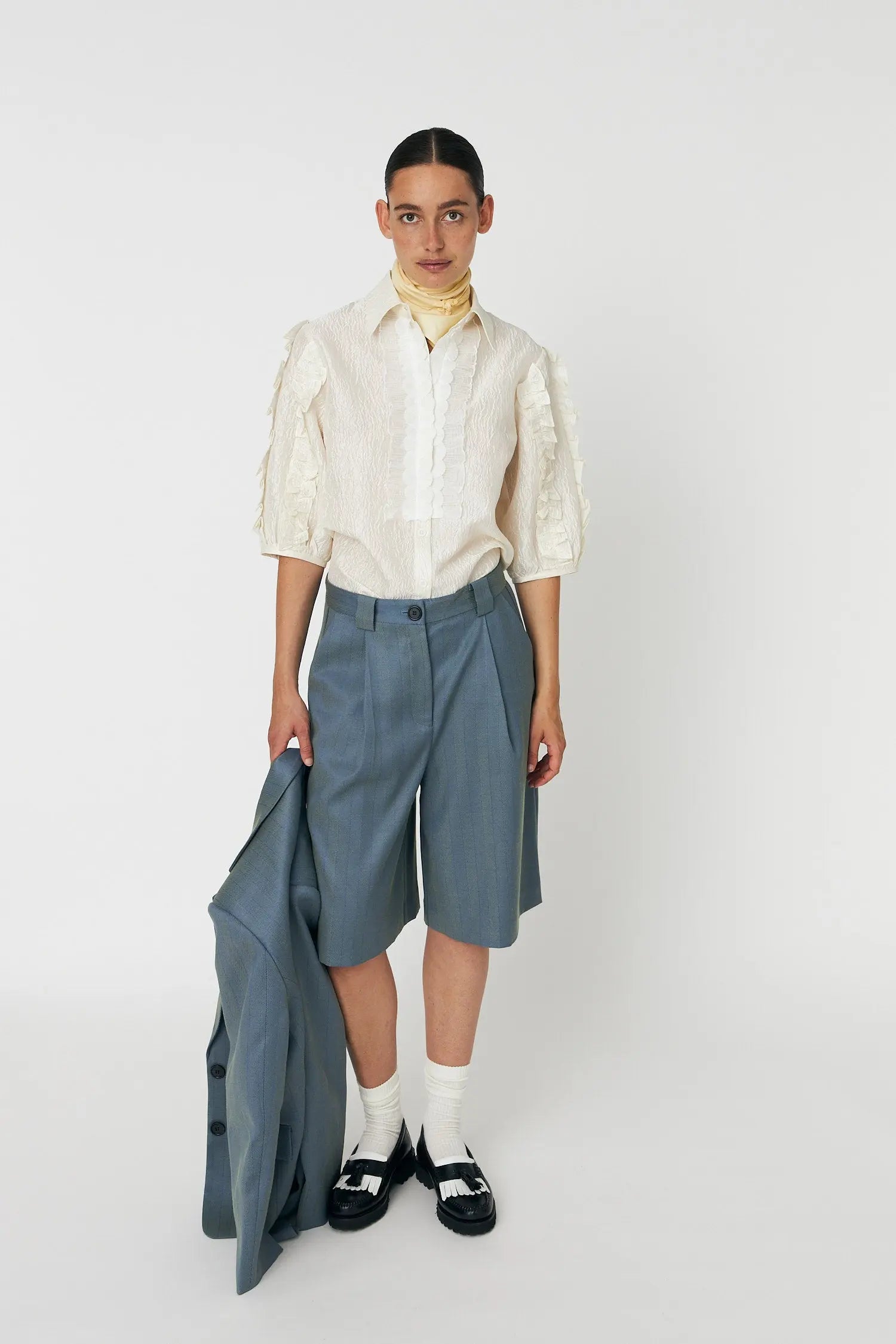 Herringbone Suiting shorts - Aqua Green