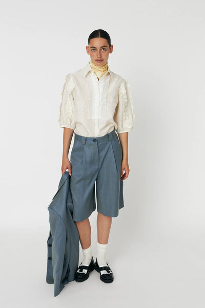 Herringbone Suiting shorts - Aqua Green