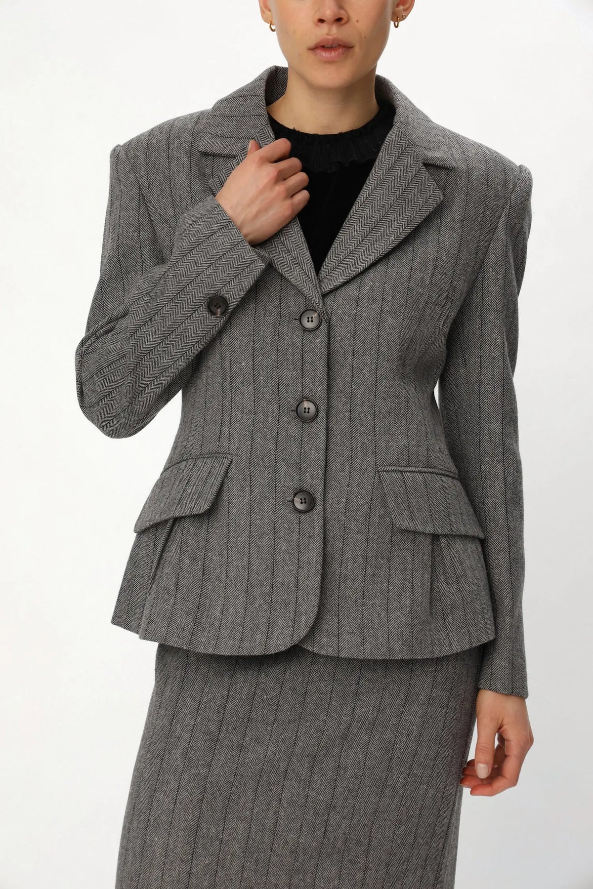 Stella Nova Herringbone Wool Blazer Blazer 954 Dark Grey Mélange