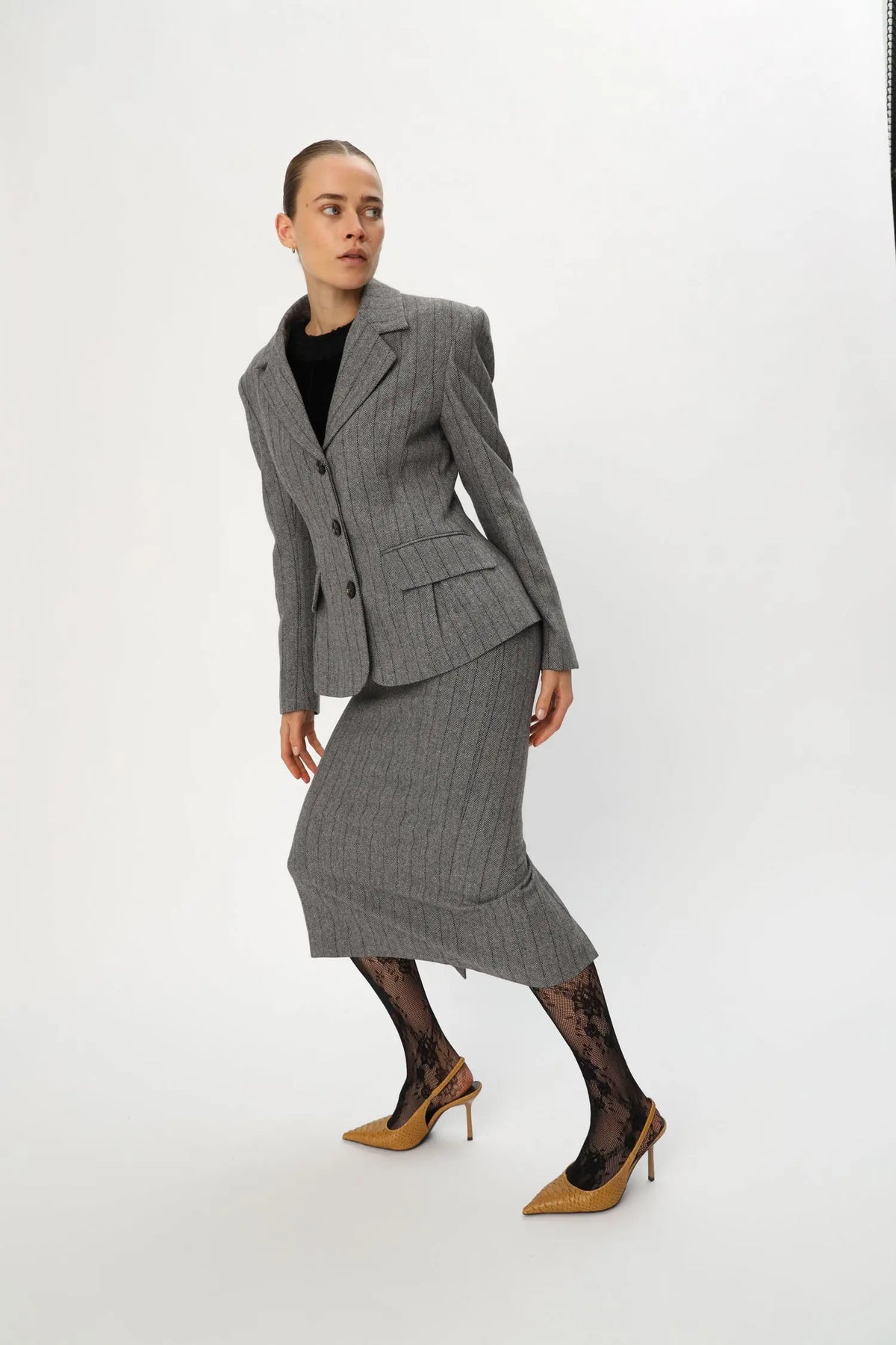 Stella Nova Herringbone Wool Blazer Blazer 954 Dark Grey Mélange