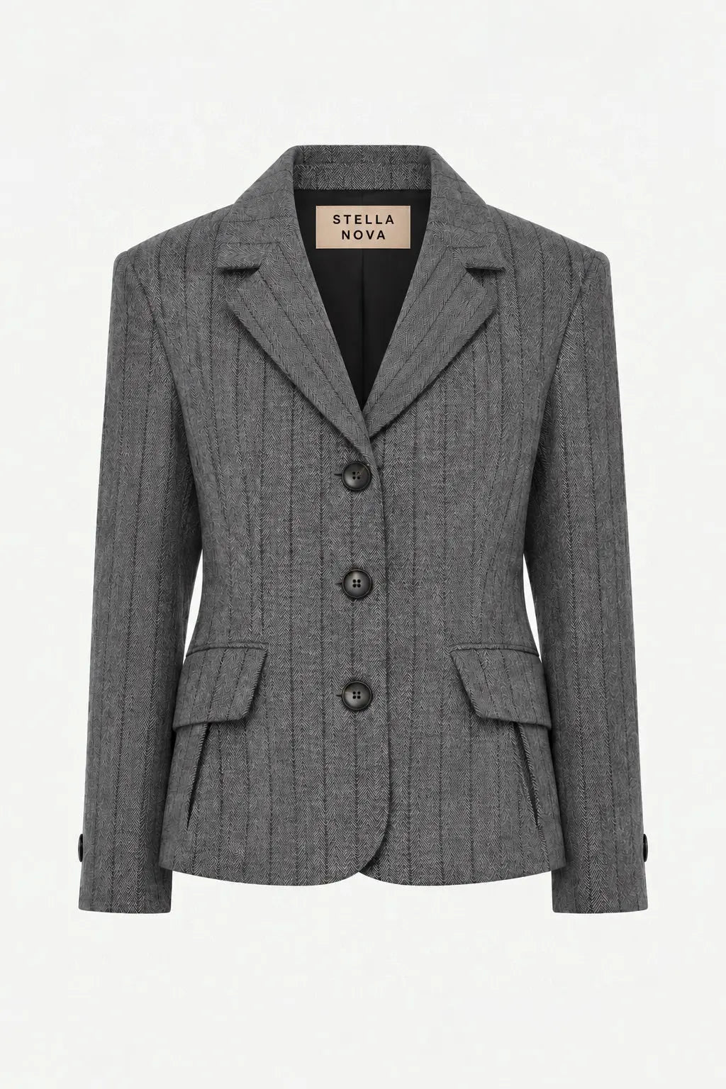 Stella Nova Herringbone Wool Blazer Blazer 954 Dark Grey Mélange