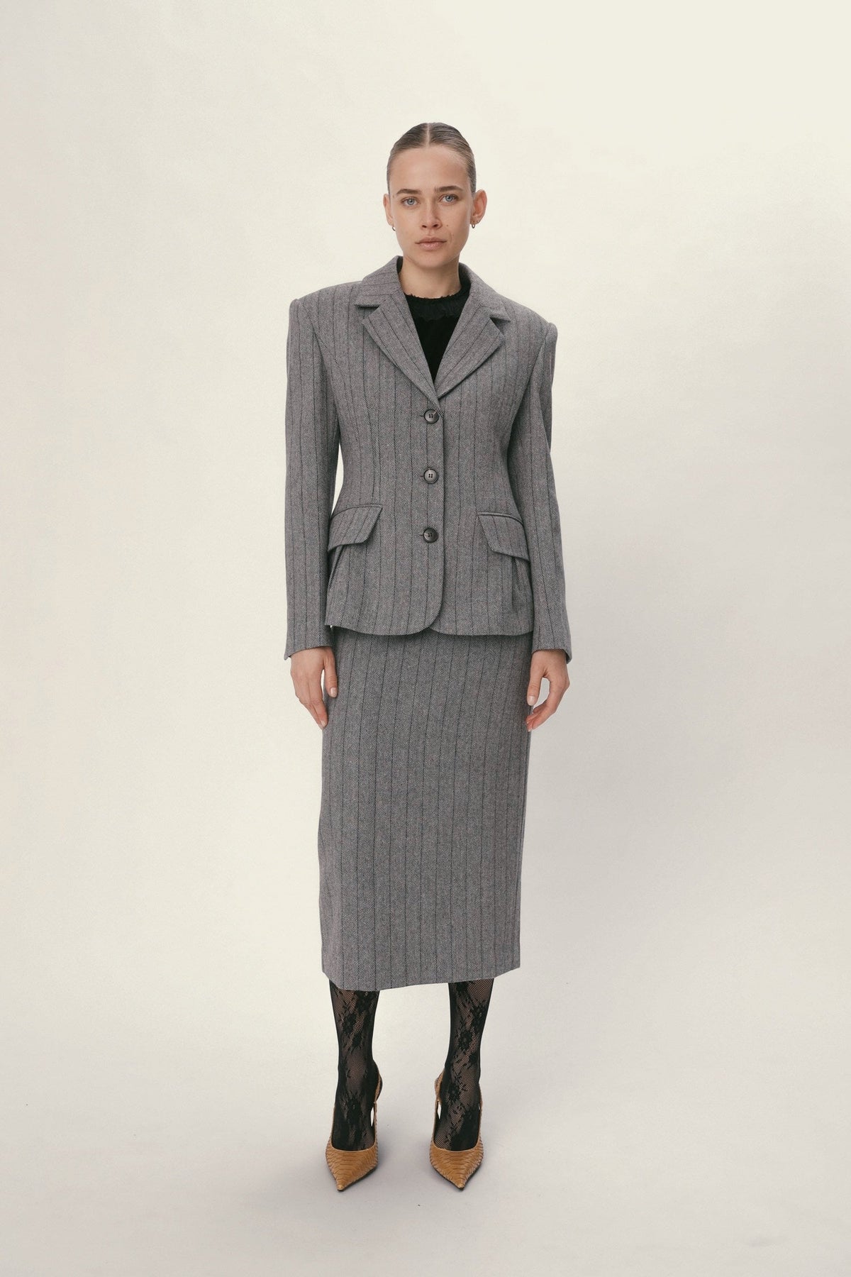 Stella Nova Herringbone Wool Blazer Blazer 954 Dark Grey Mélange