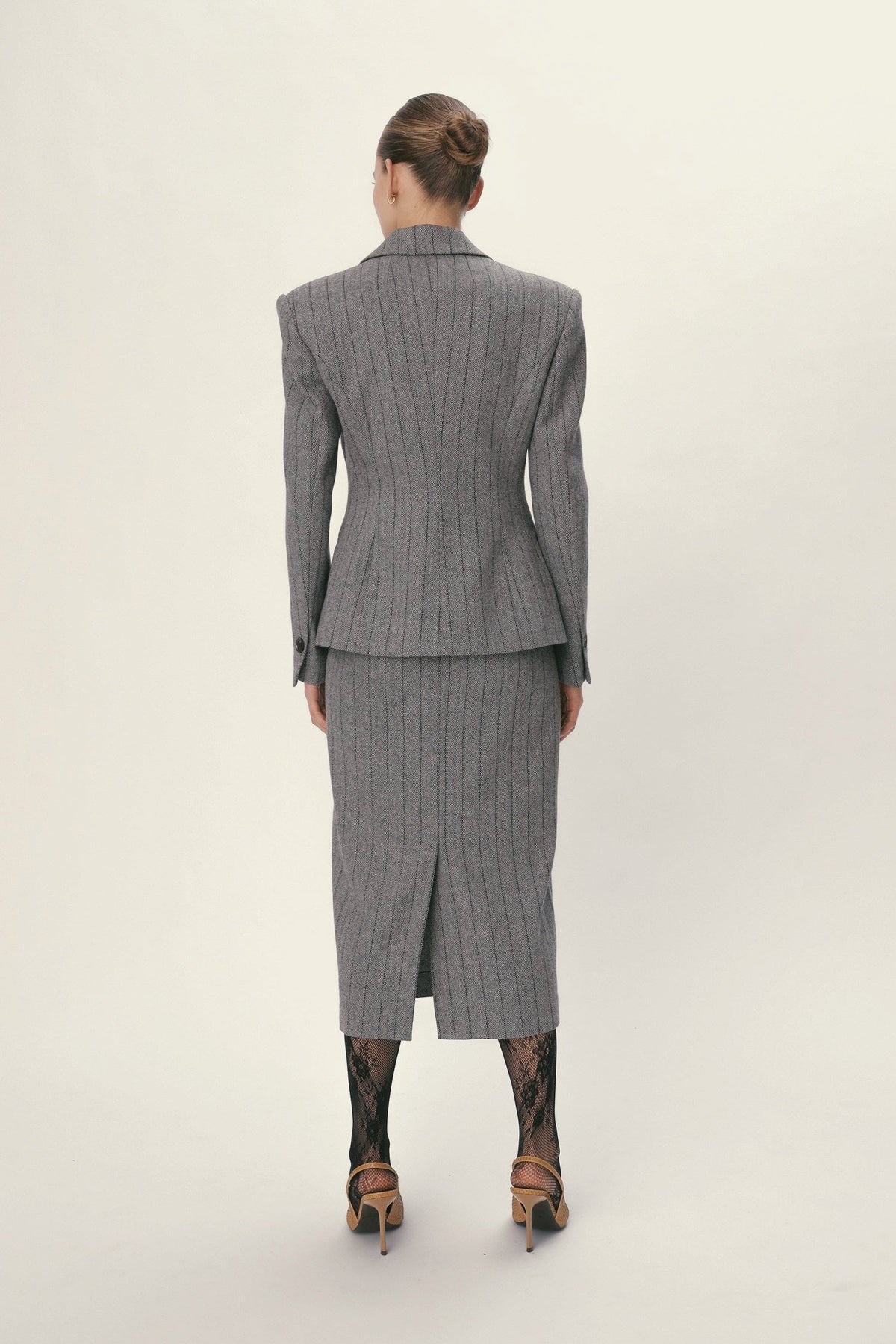 Stella Nova Herringbone Wool Blazer Blazer 954 Dark Grey Mélange