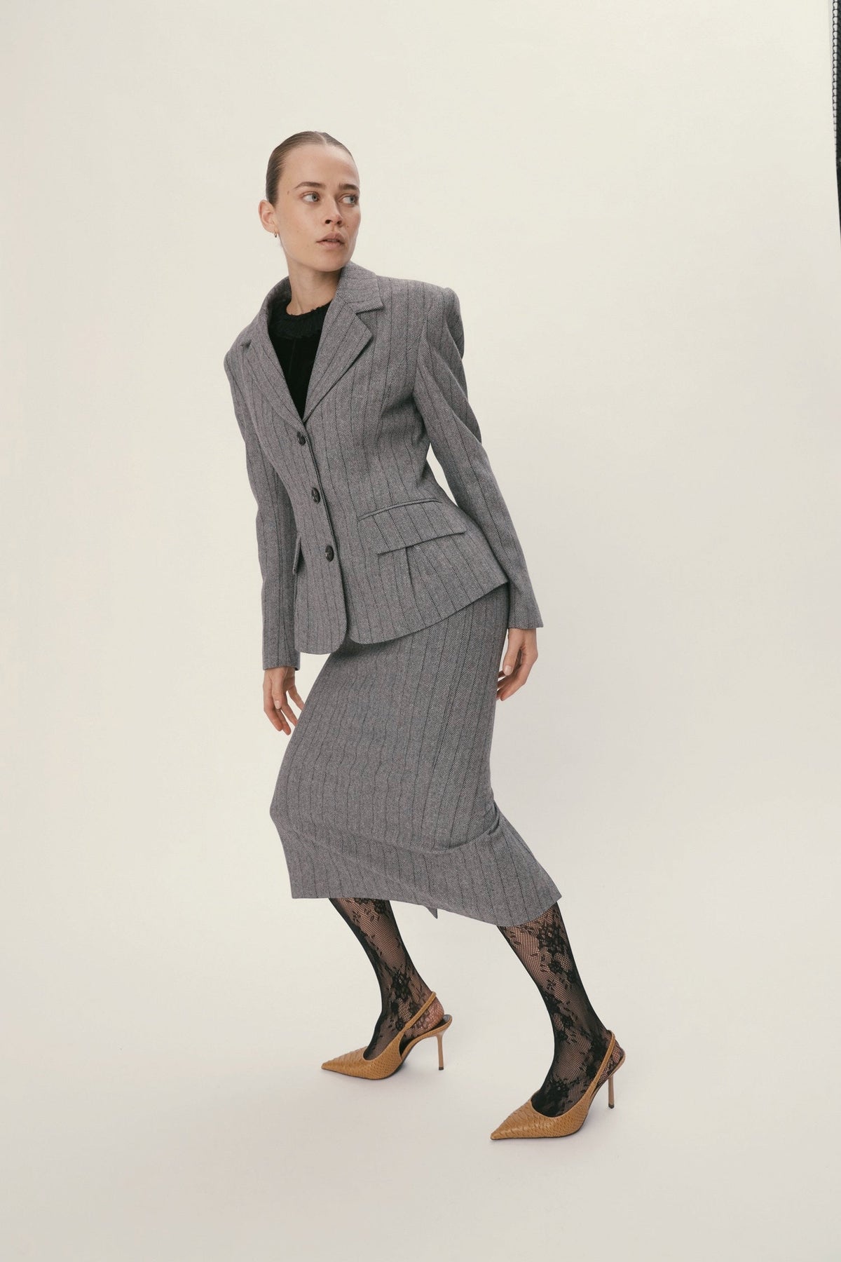 Stella Nova Herringbone Wool Blazer Blazer 954 Dark Grey Mélange