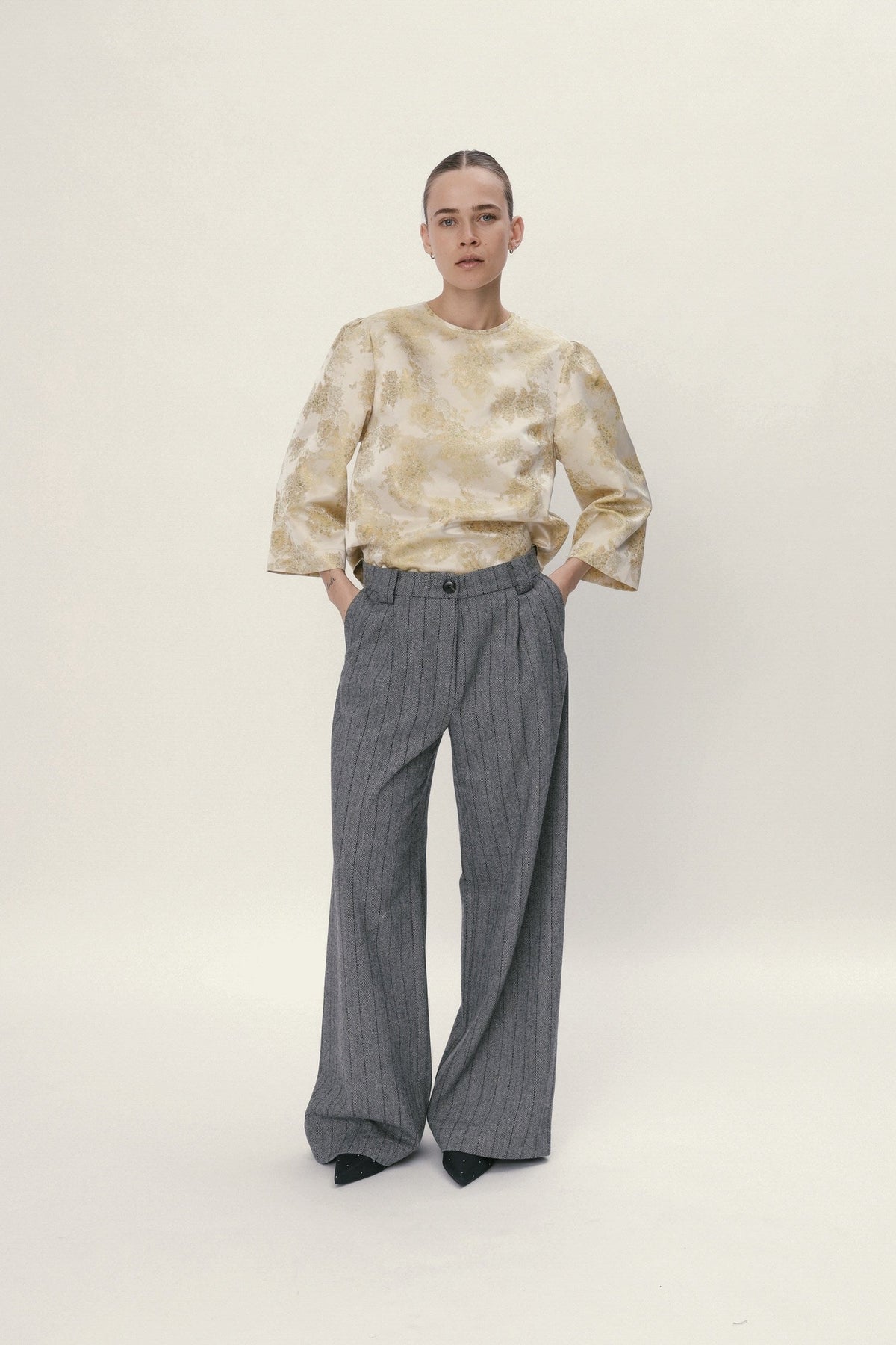 Stella Nova Herringbone Wool Pants Pants 954 Dark Grey Mélange