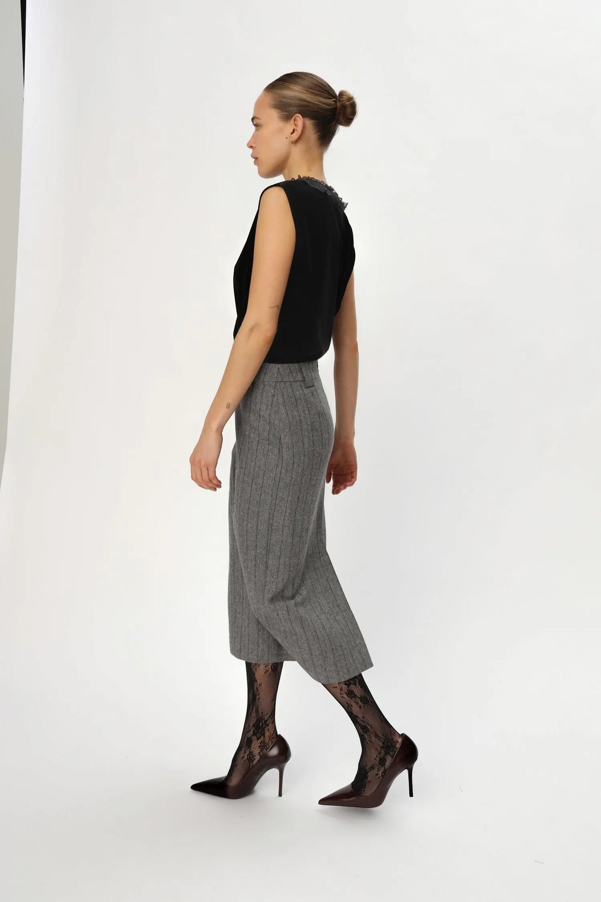 Stella Nova Herringbone Wool Pencil Skirt Skirt 954 Dark Grey Mélange