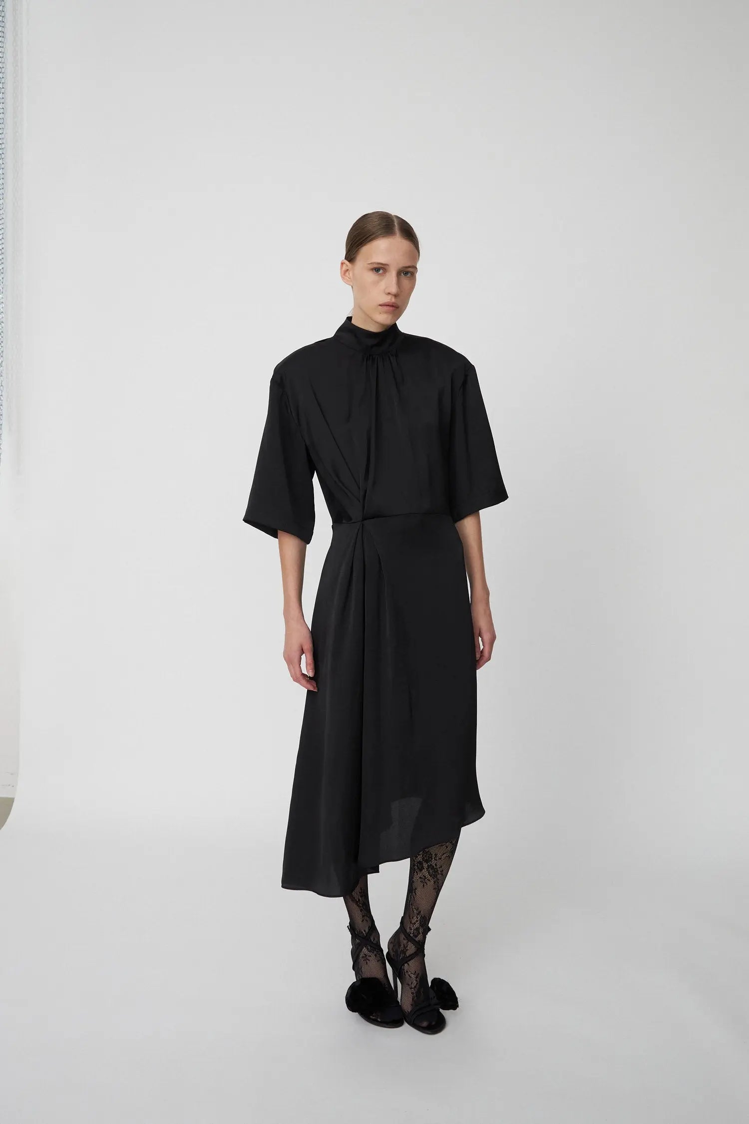 High Neck Drapy Dress - Black