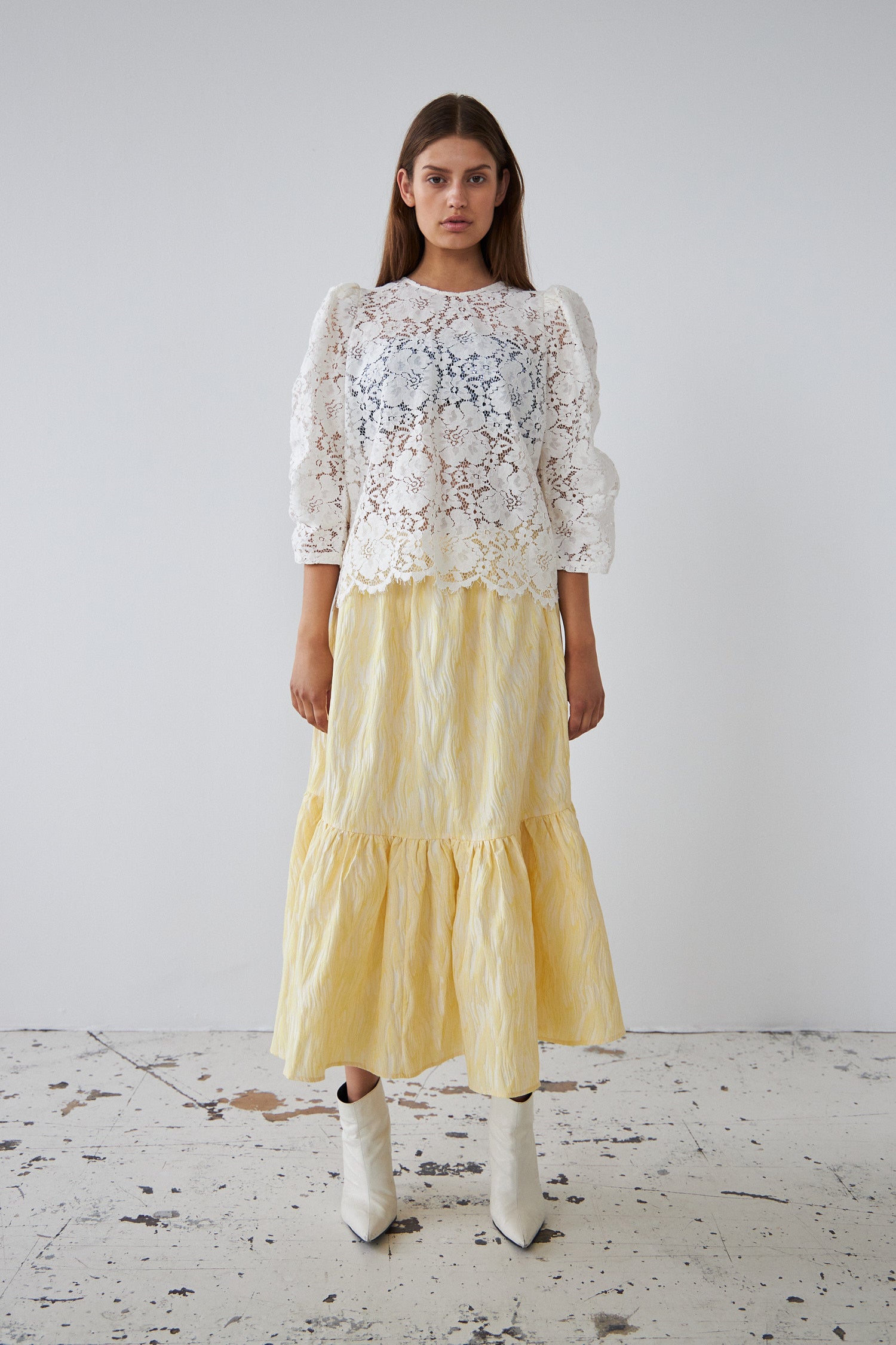 Stella Nova Jacquard wave midi skirt Skirt 138 Light Yellow