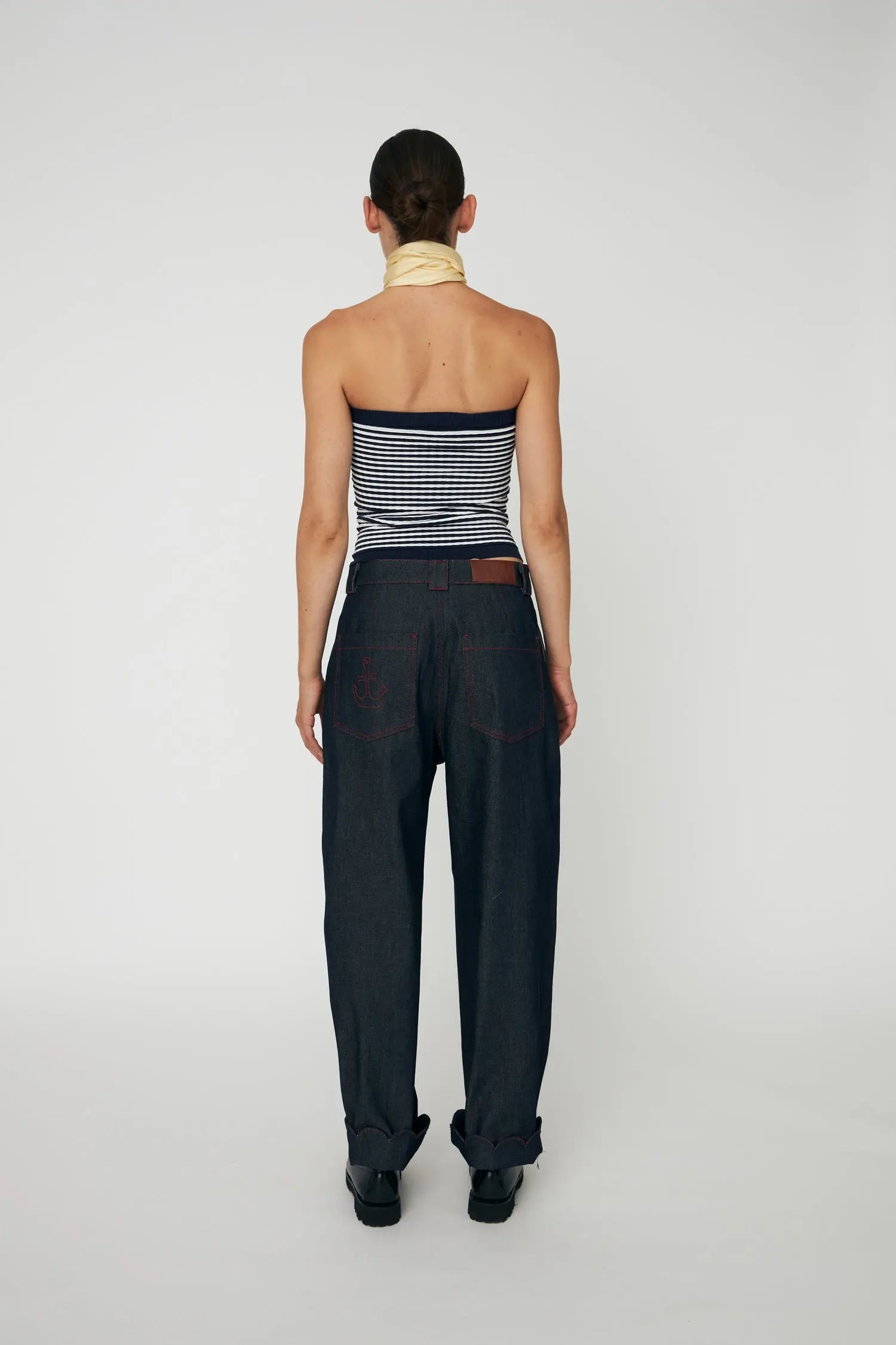 Knit Tube Top - Navy /Creme