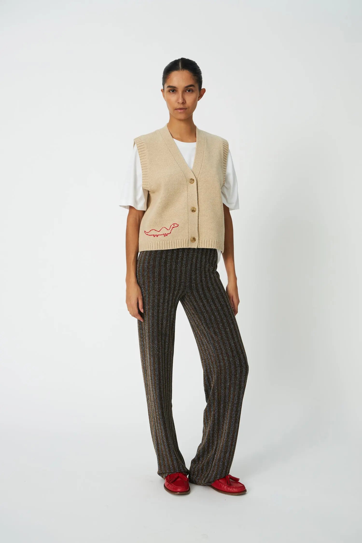 Stella Nova Knit Vest with Embroidery Vest 029 Creme