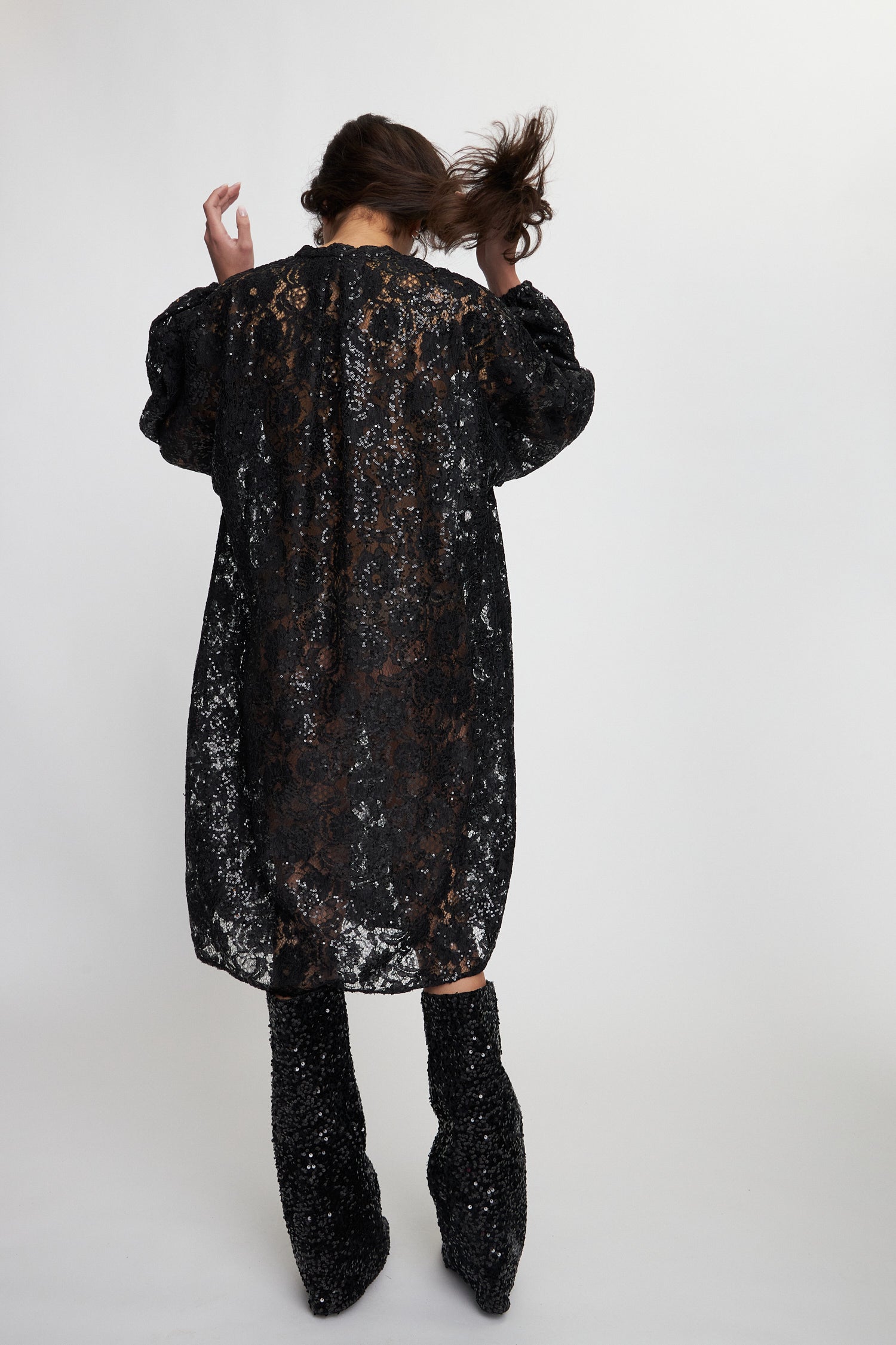 Stella Nova Lace sequins shirt dress Shirt Dress 999 Black