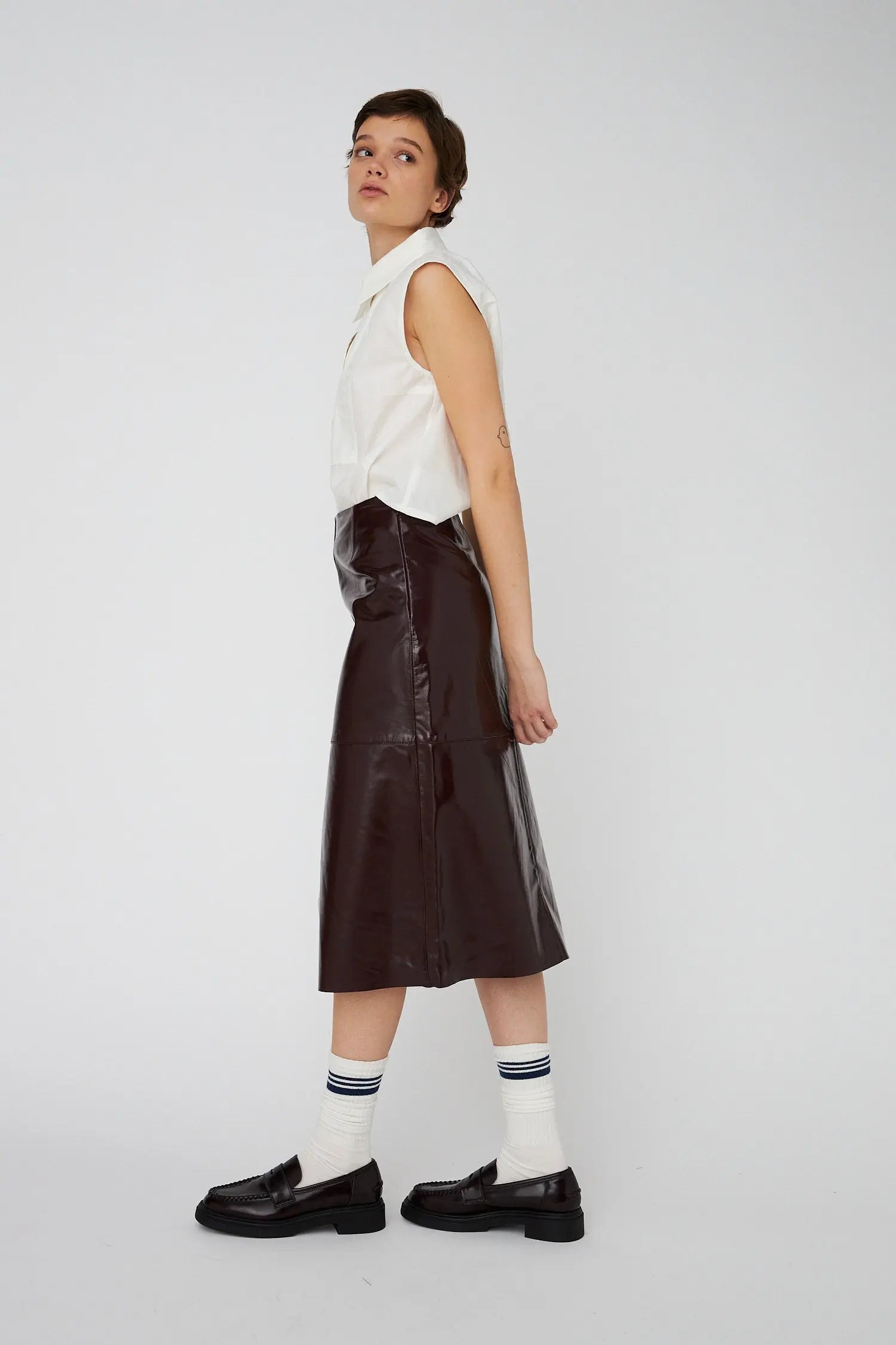 Stella Nova Leather Midi Skirt Skirt 684 Brownish Red