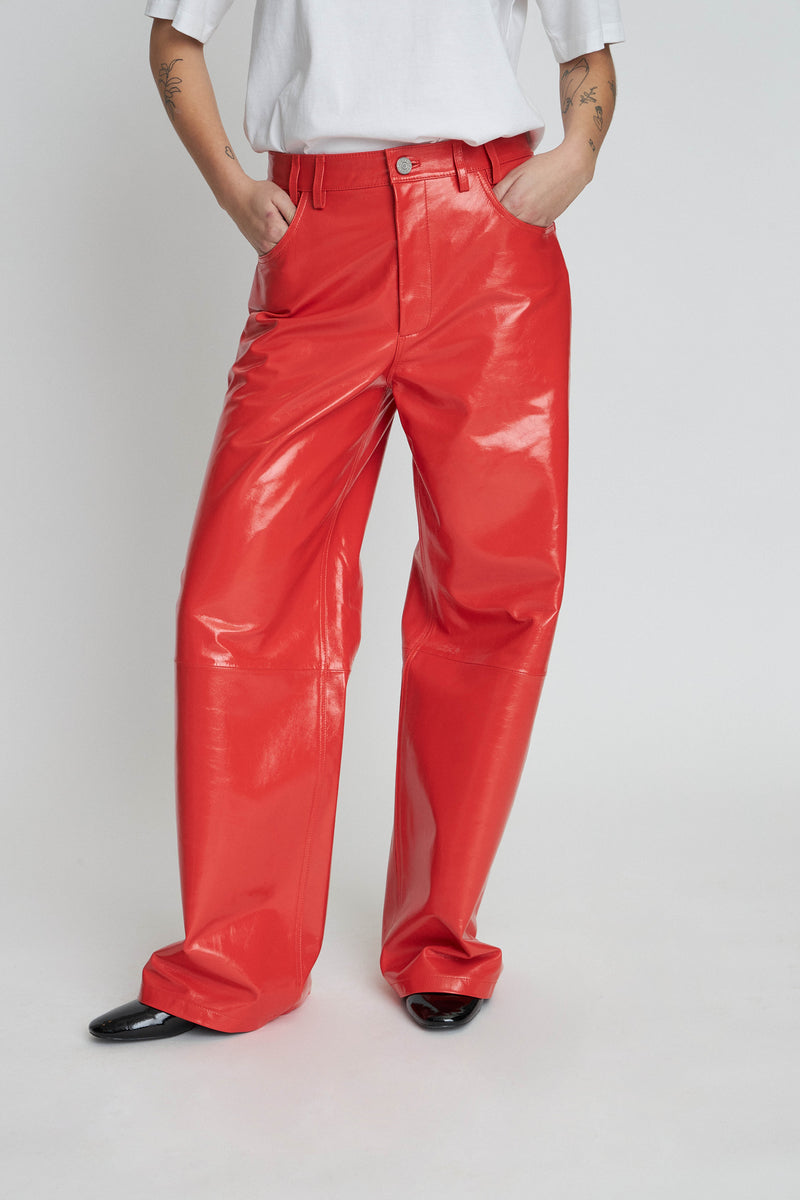 Stella Nova Leather pants with jeans look Leather Pants 492 Cherry Tomato