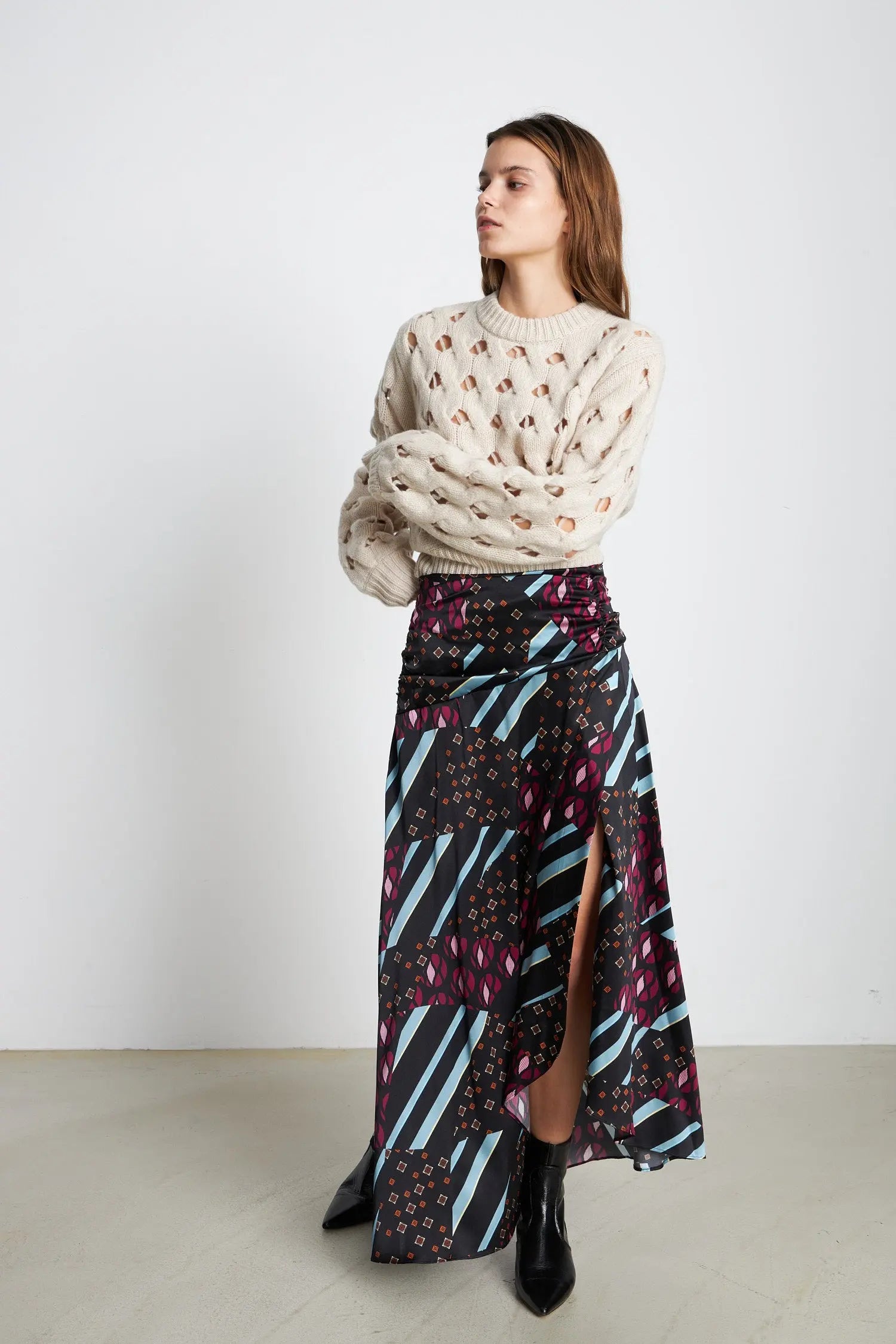 Stella Nova Long silk skirt Skirt 607 Tie Combination