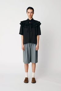 Loose Blouse with Frills - Black