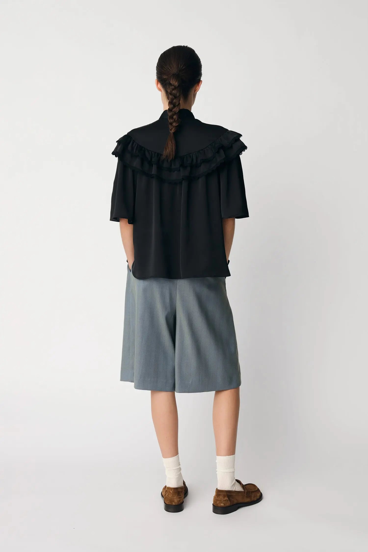Loose Blouse with Frills - Black