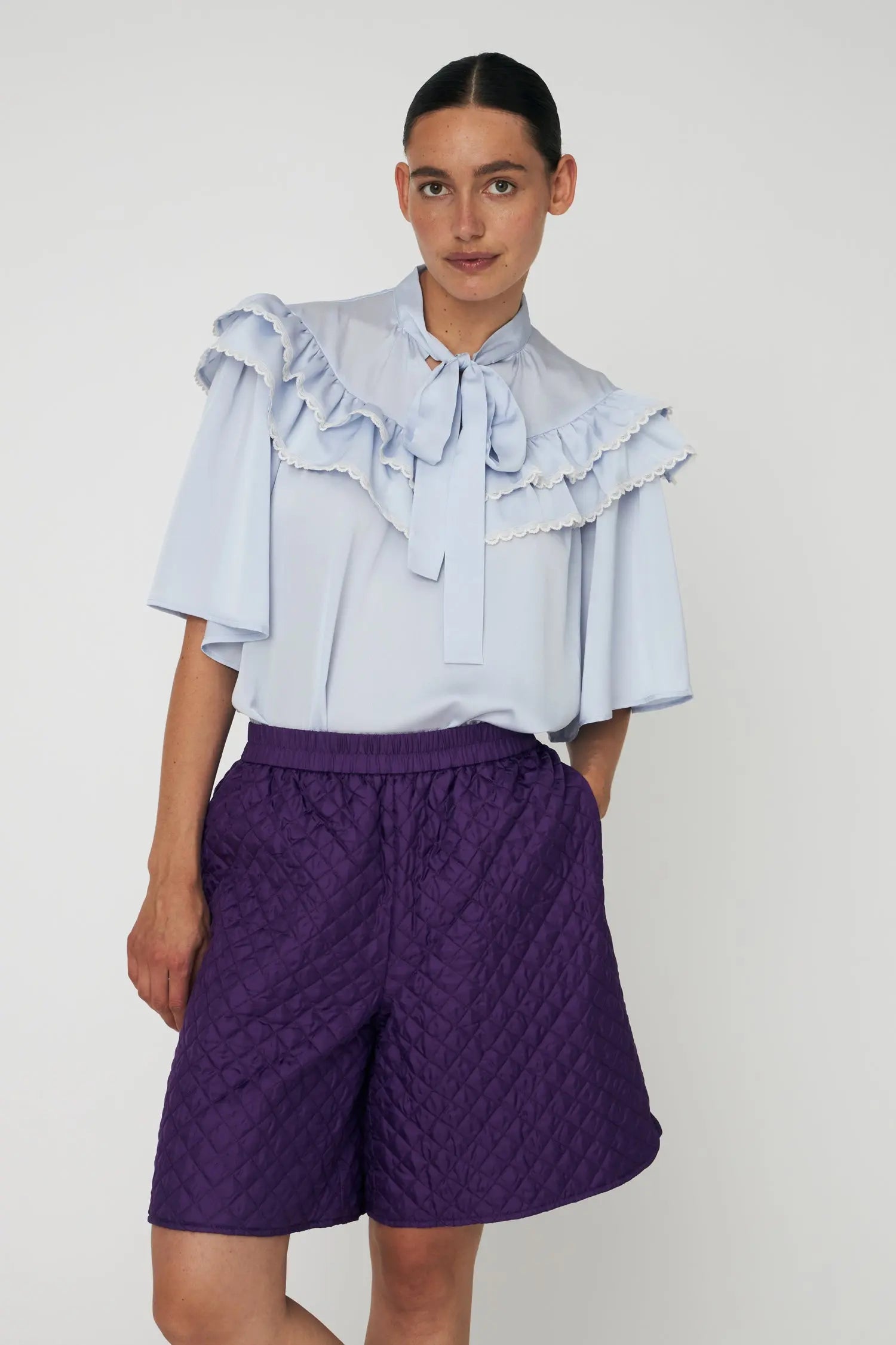 Stella Nova Loose Blouse with Frills Blouse 307 Dust Blue