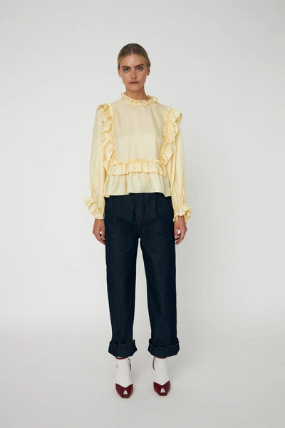 Loose Frilled Blouse - Soft Yellow