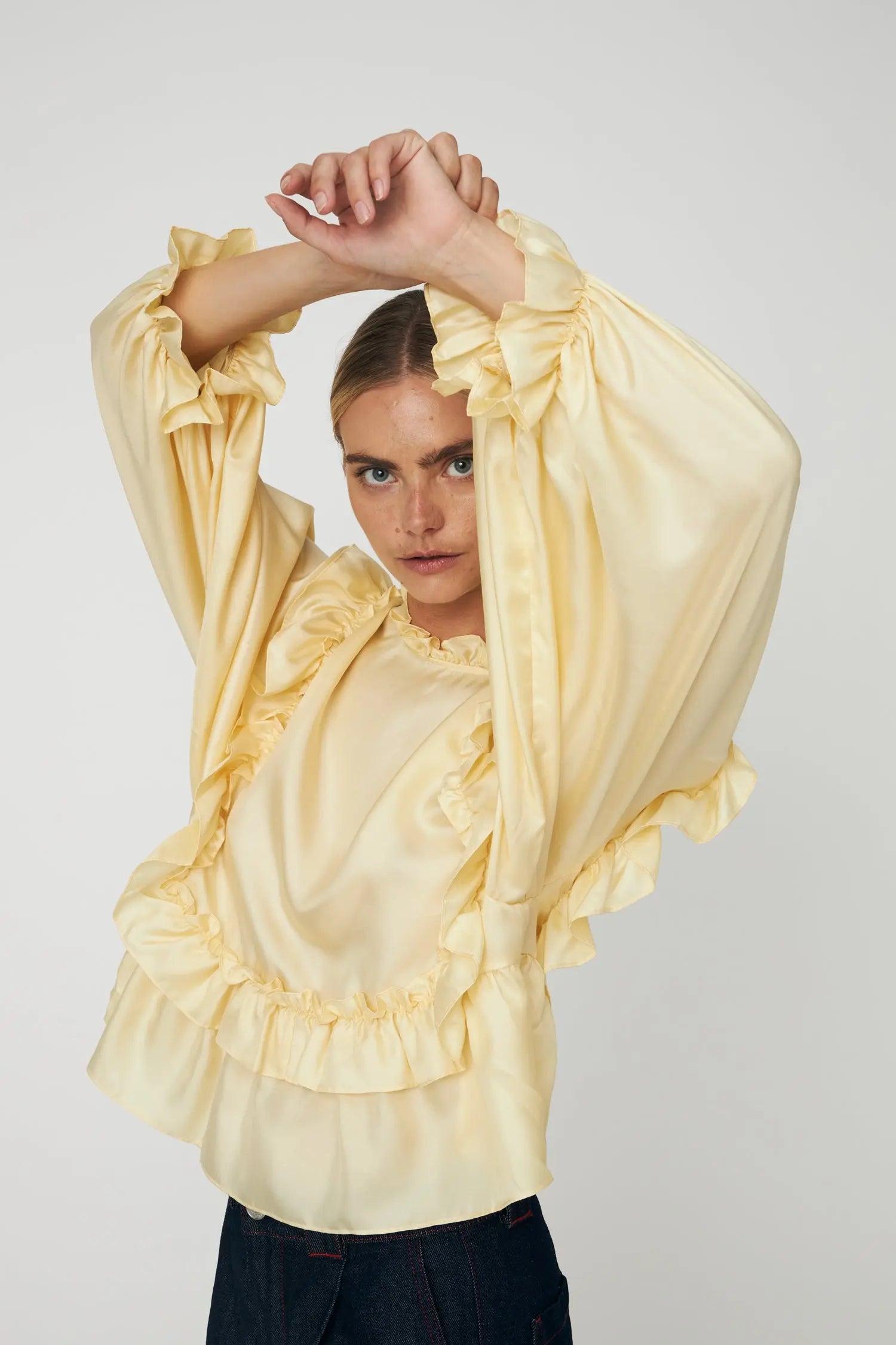 Loose Frilled Blouse - Soft Yellow