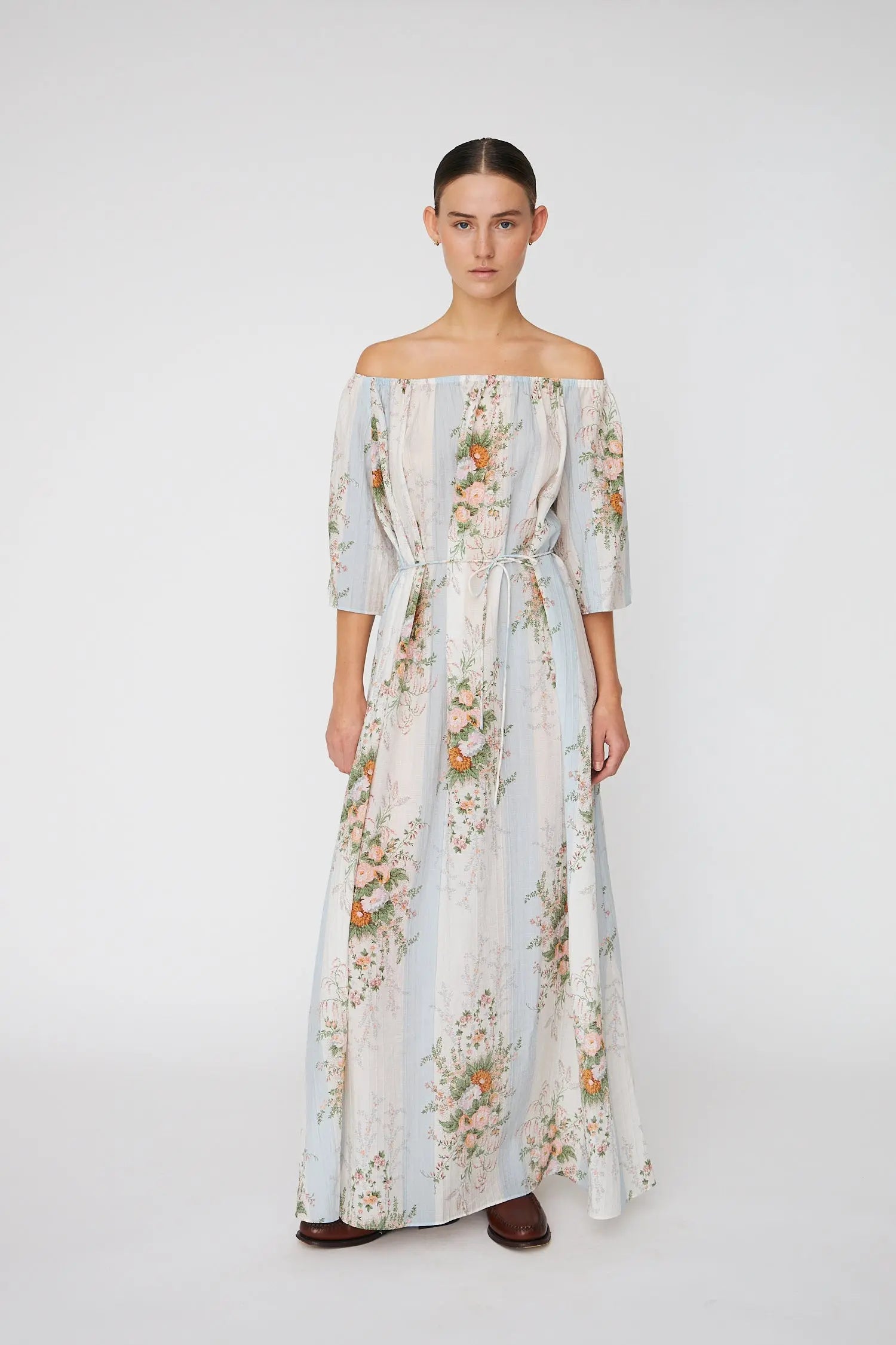 Stella Nova Loose Maxi Dress with drop Shoulders Dress 462 Creme Multicolour Flowers