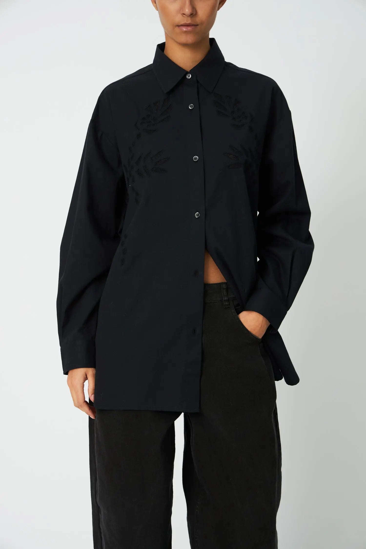 Stella Nova Loose Shirt with Embroidery Anglaise Shirt 999 Black
