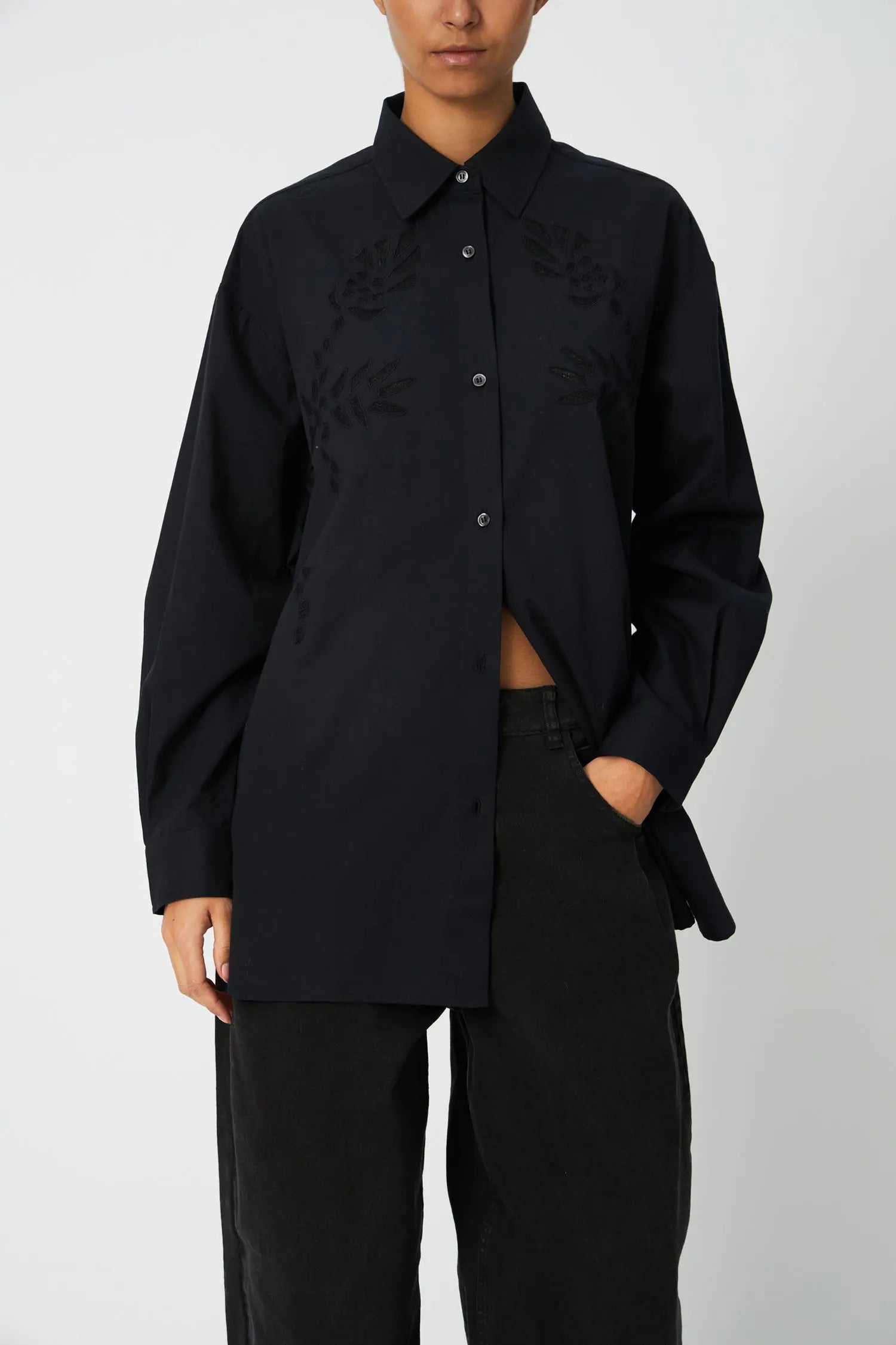 Stella Nova Loose Shirt with Embroidery Anglaise Shirt 999 Black