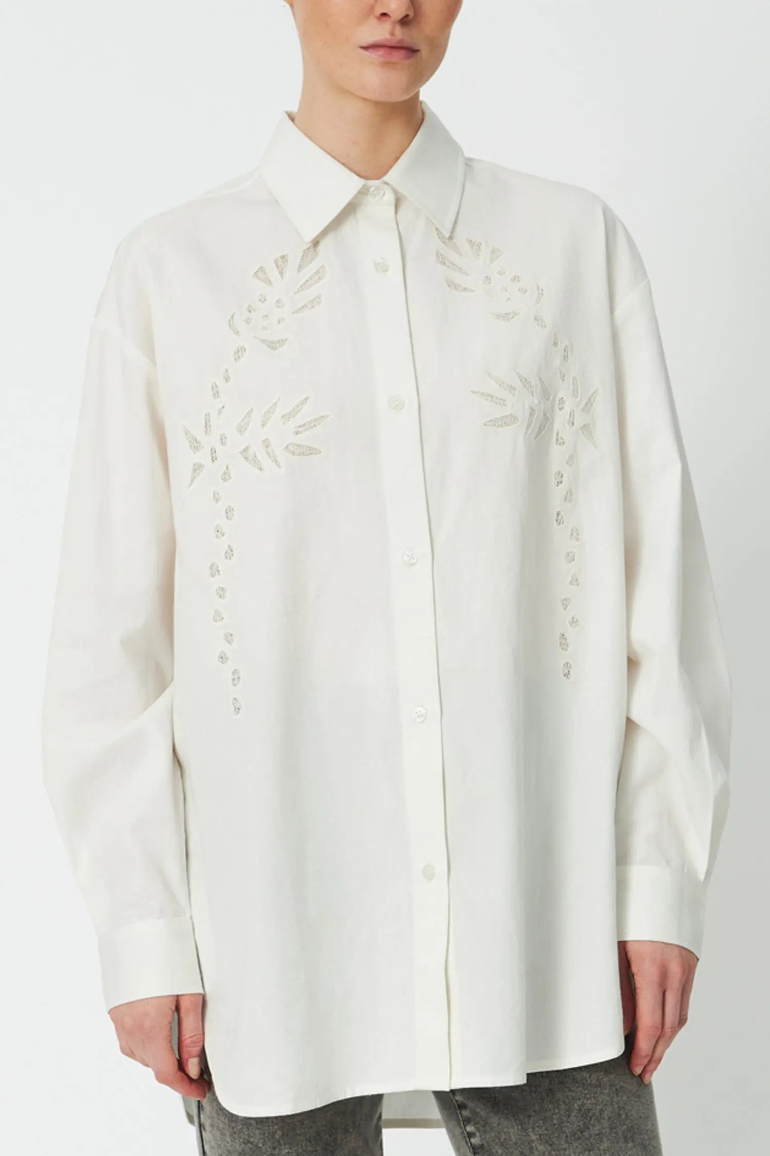 Stella Nova Loose Shirt with Embroidery Anglaise Shirt 001 White