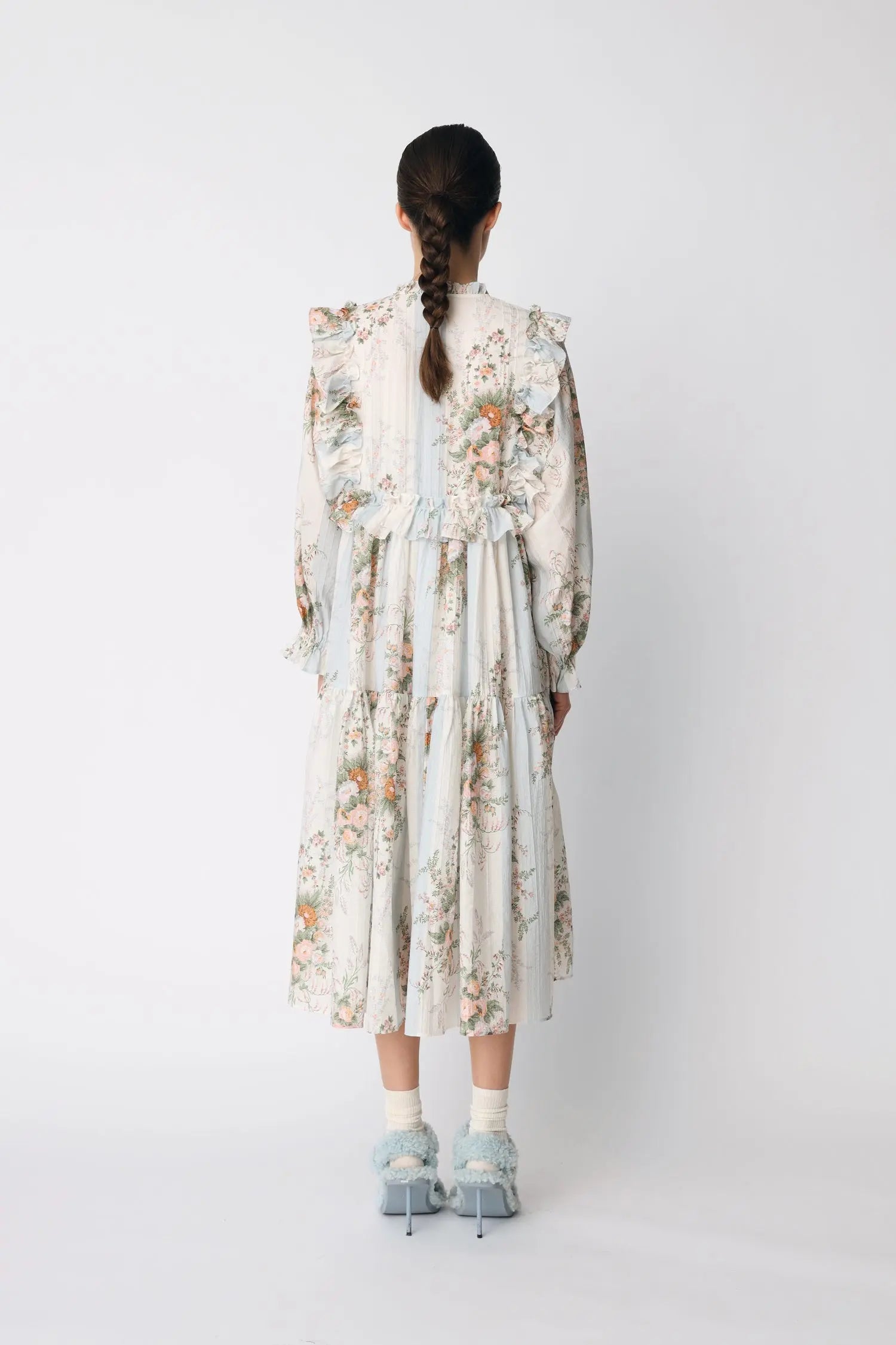 Stella Nova Loose fitted Frill Maxi Dress Dress 462 Creme Multicolour Flowers