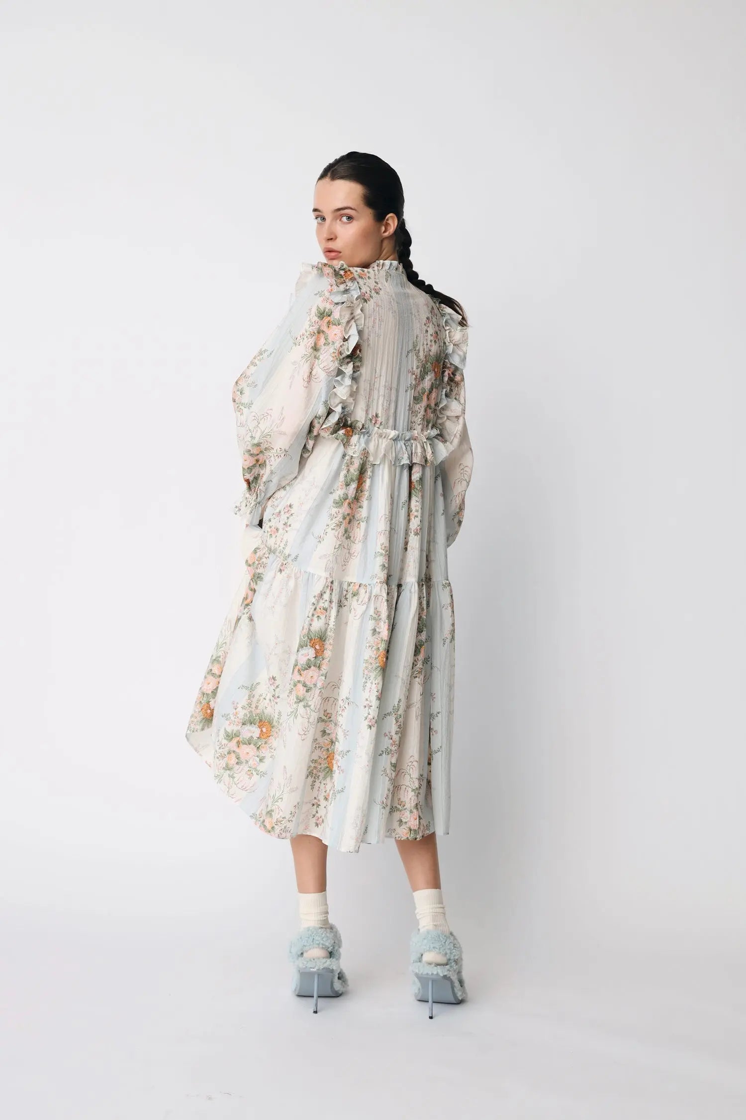 Stella Nova Loose fitted Frill Maxi Dress Dress 462 Creme Multicolour Flowers