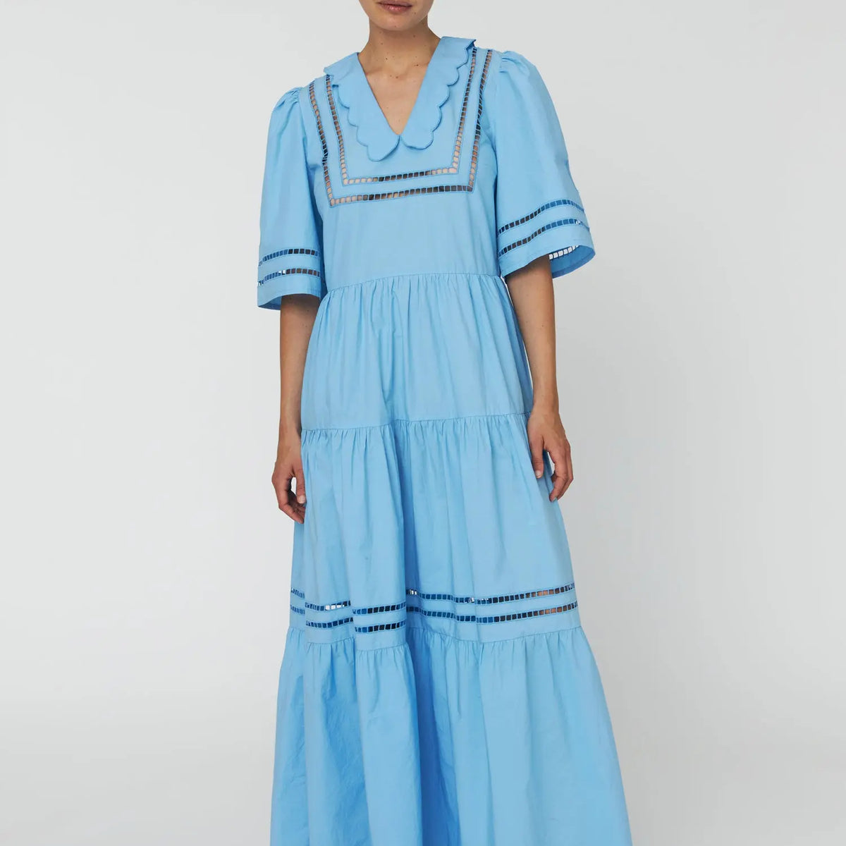 Maxi Dress with Short Sleeves and Artworks - Blue Coral