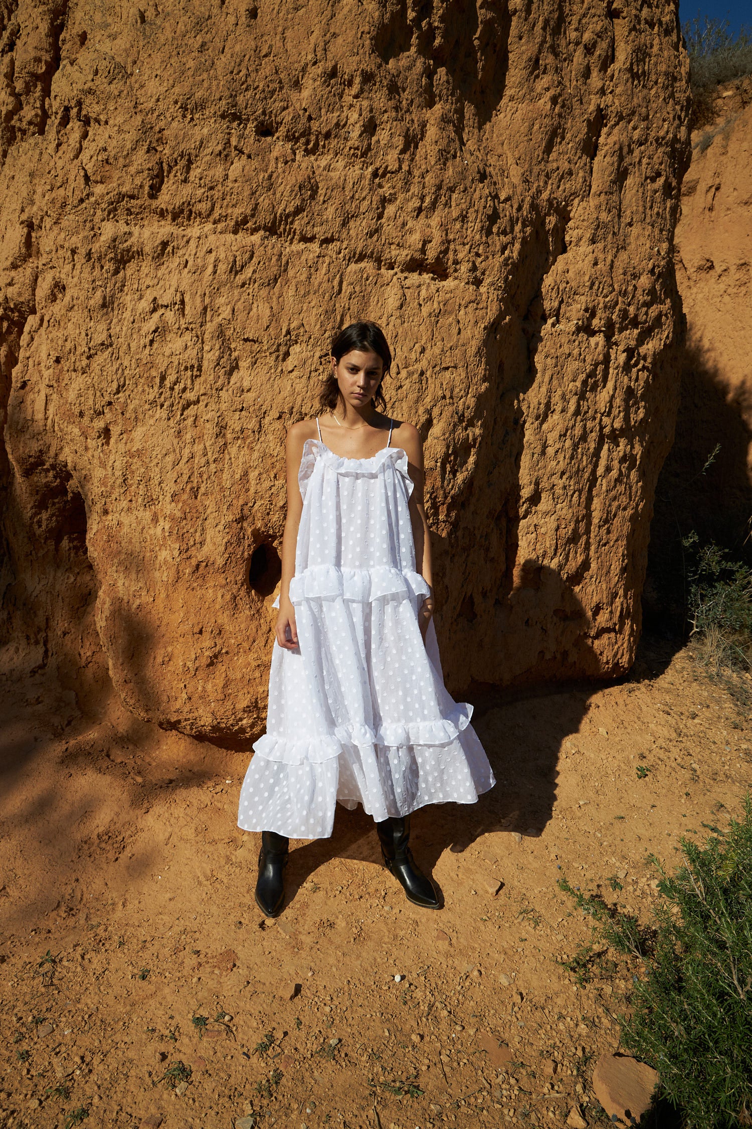 Maxi strap frill dress White