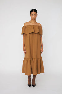 Robe Midi épaules Dénudées - Camel Brown