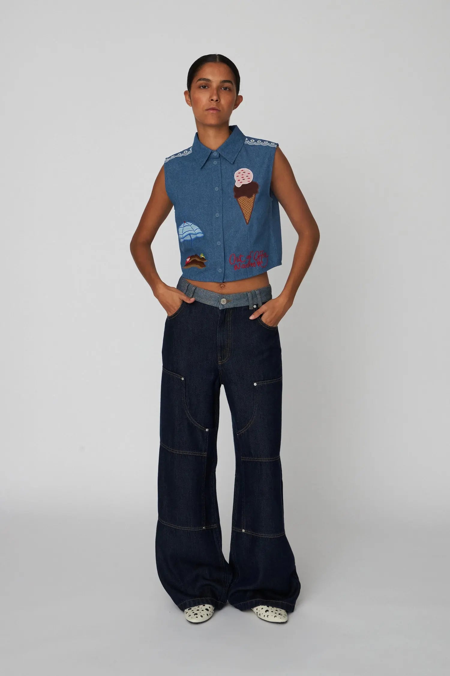 Stella Nova Out Of Office Embroidered Top Top 316 Summer Blue