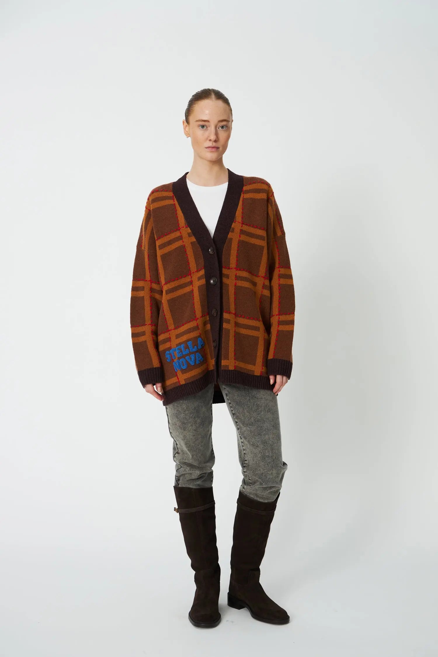 Stella Nova Oversized Cardigan in Wool Mix Cardigan 869 Brown
